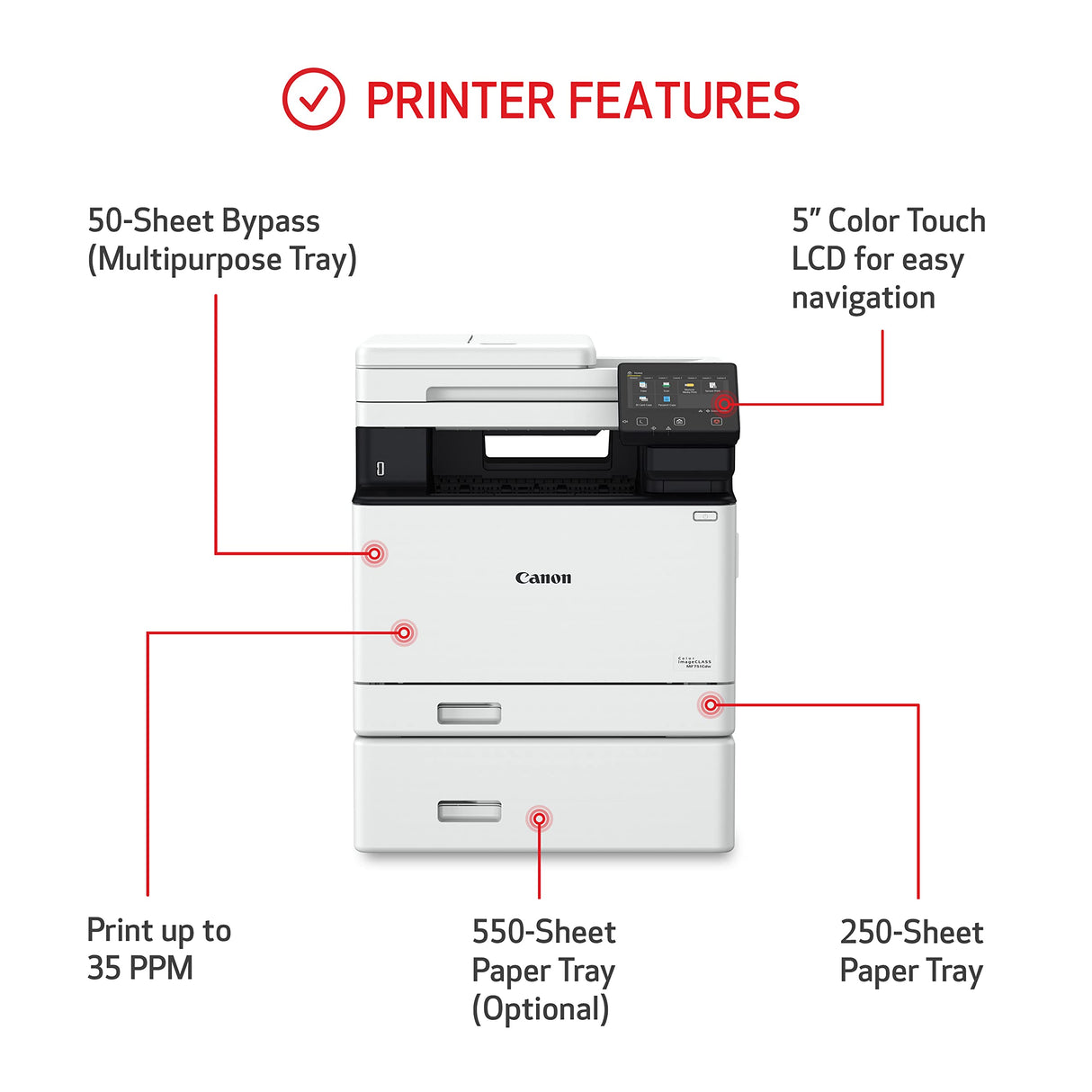 Canon Color imageCLASS MF751Cdw - Multifunction, Duplex, Wireless, Mobile-Ready Laser Printer with 3 Year Limited Warranty, White Canon