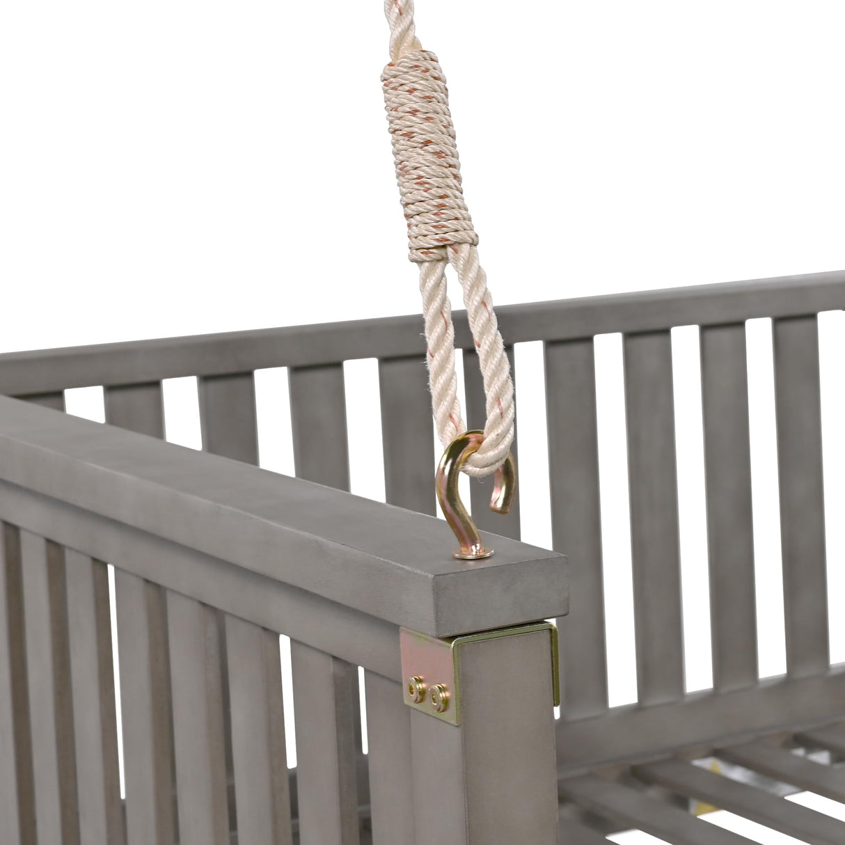 Porch Daybed Swing Outdoor Wooden Swing Bench, Patio Hanging Swing Chair Swinging Bed for Garden, Backyard, Deck, Grey NCKMYB