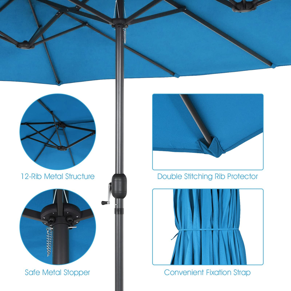 Tangkula 15Ft Double-Sided Patio Umbrella, Outdoor Extra Large Umbrella W/Hand-Crank System & Air Vents, Market Twin Umbrella W/ 12-Rib Sturdy Metal Frame for Poolside, Garden Backyard (Blue) Tangkula