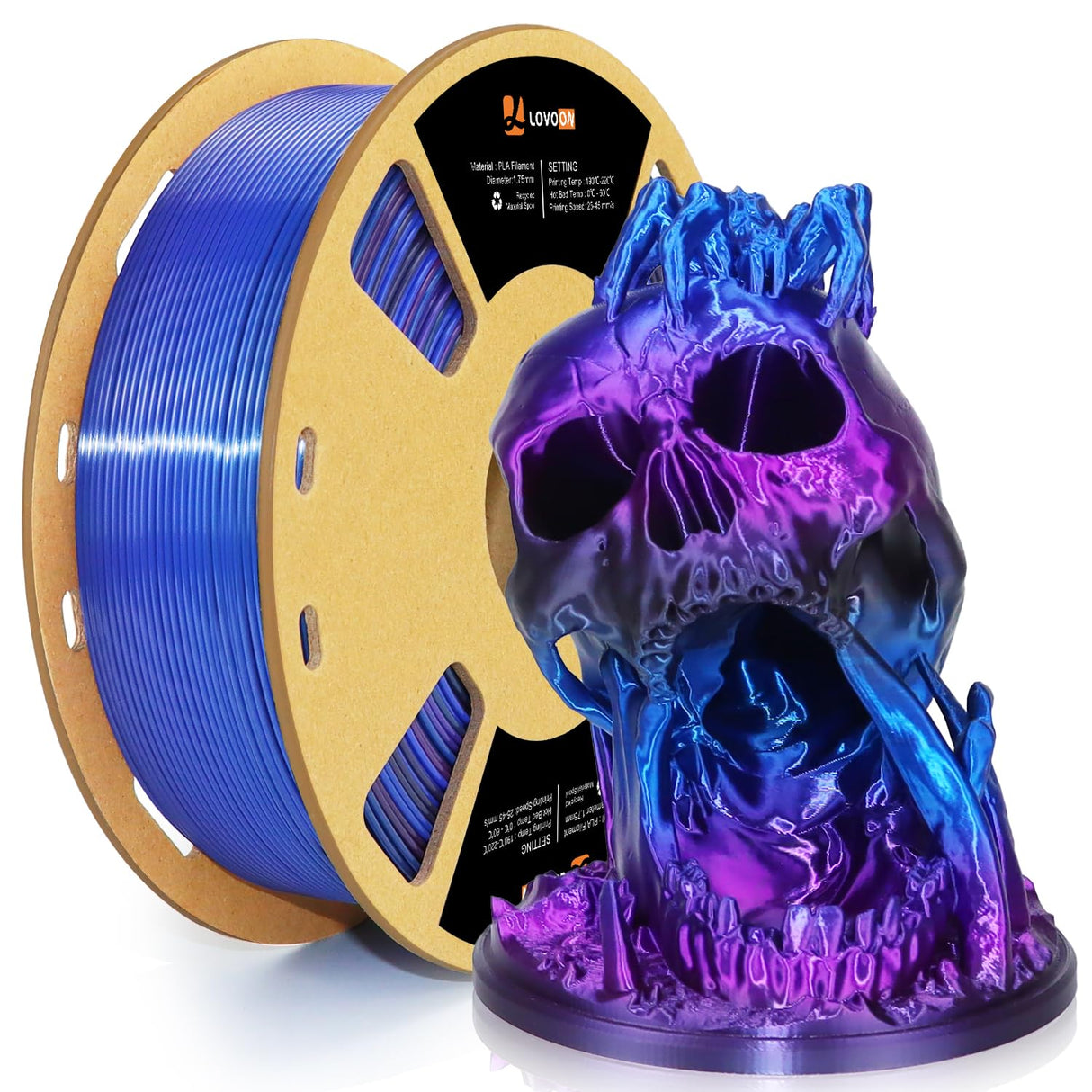 LOVOON pla Filament 1.75mm Color Shift, 3D Printers Filament New Black/Blue/Purple Gradient, Color Changing by Length pla,Halloween,3D Printer and 3D Pen Compatible,1KG(2.2lbs)/Spool LOVOON