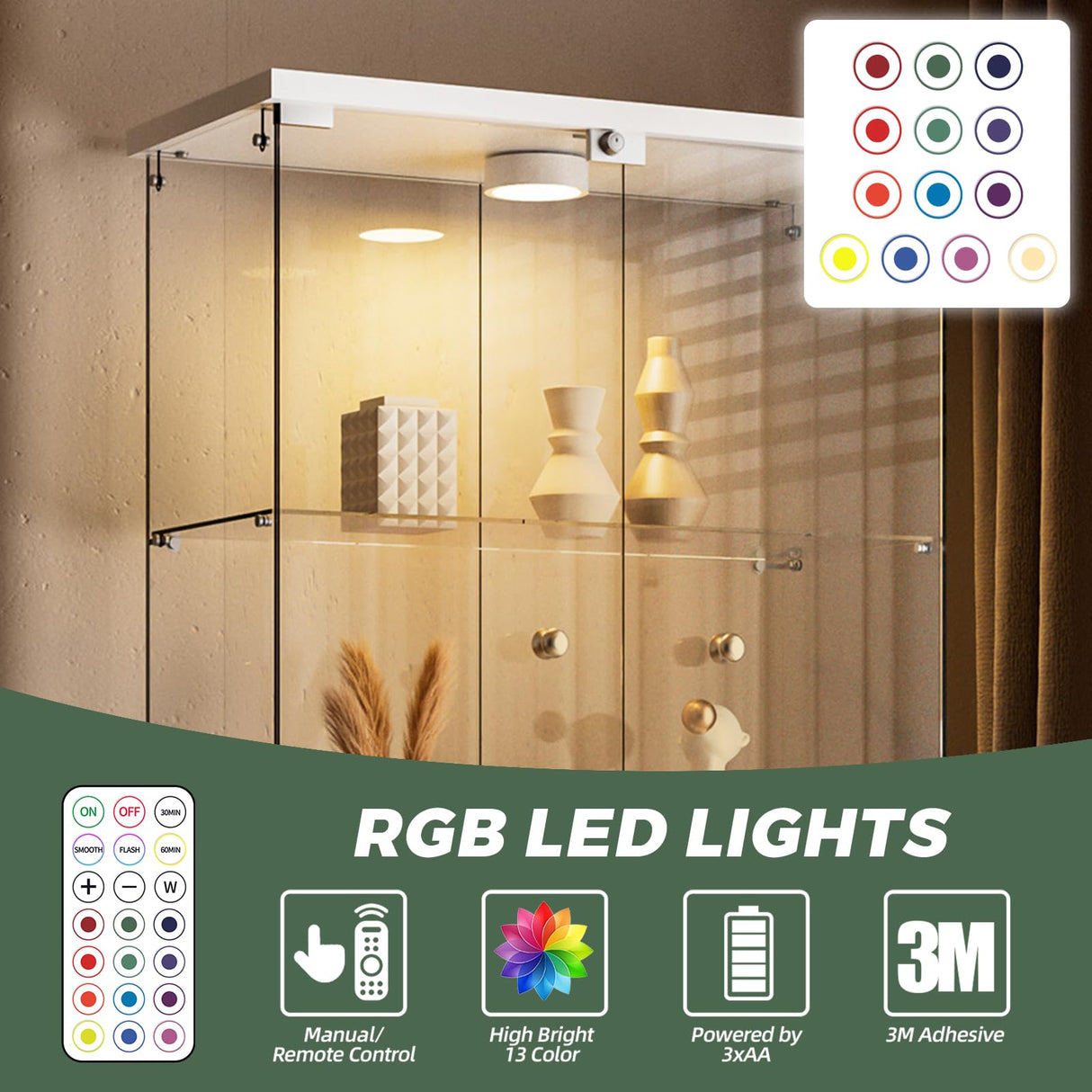 HAMBING Glass Display Cabinet with LED Lights and Lock, 4-Shelf Tempered Glass Curio Cabinet with 2 Doors, Collectible Display Showcase for Living Room, Bedroom – White HAMBING