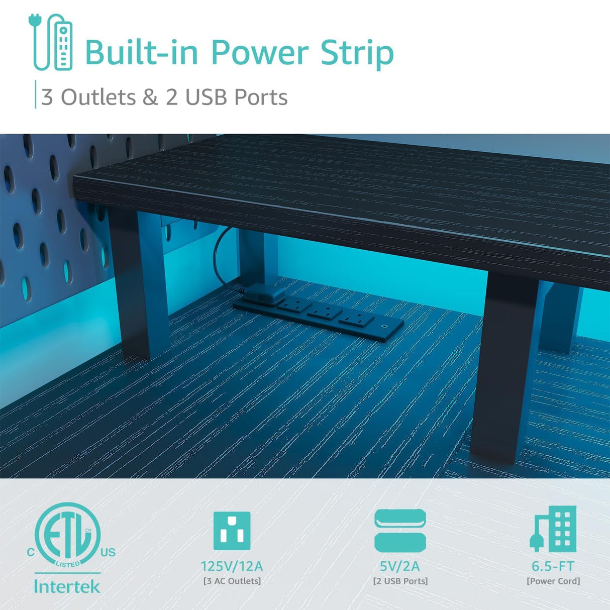 Lufeiya L Shaped Gaming Desk with Fabric Drawers and Storage Shelves, 47 inch Home Office Desk with Monitor Stand, Computer Desk with LED Lights and Power Outlets, Black Lufeiya