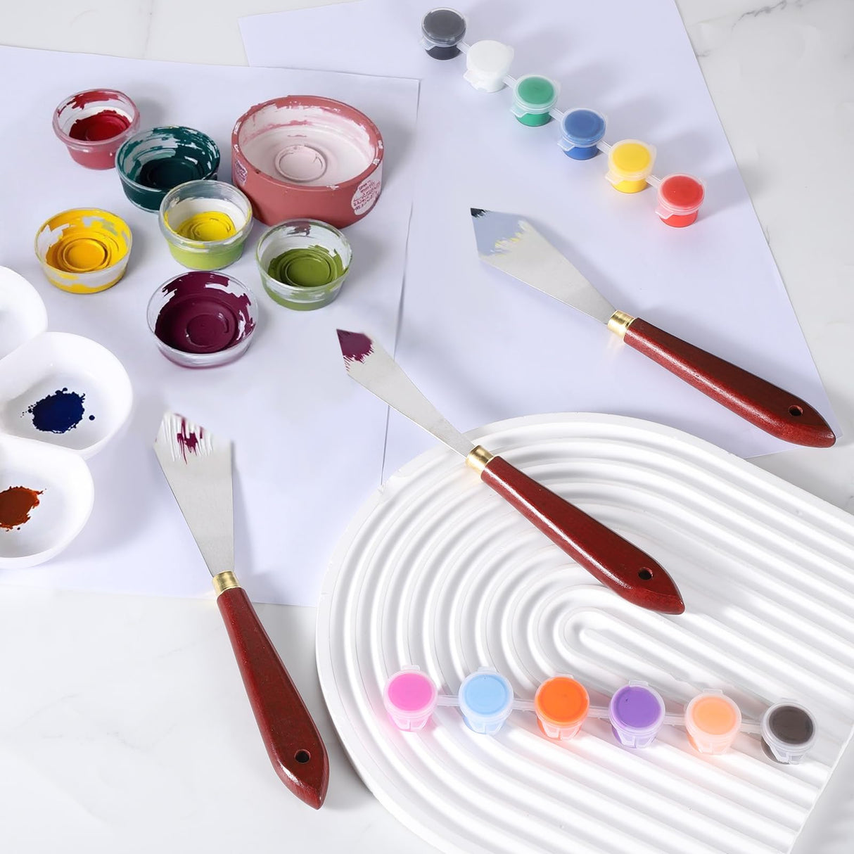 4Pcs Painting Knife Set Stainless Steel Palette Knife Color Mixing Scraper Painting Art Spatula with Wood Handle for Oil Canvas Acrylic Paintings Supplies Trinkrittey