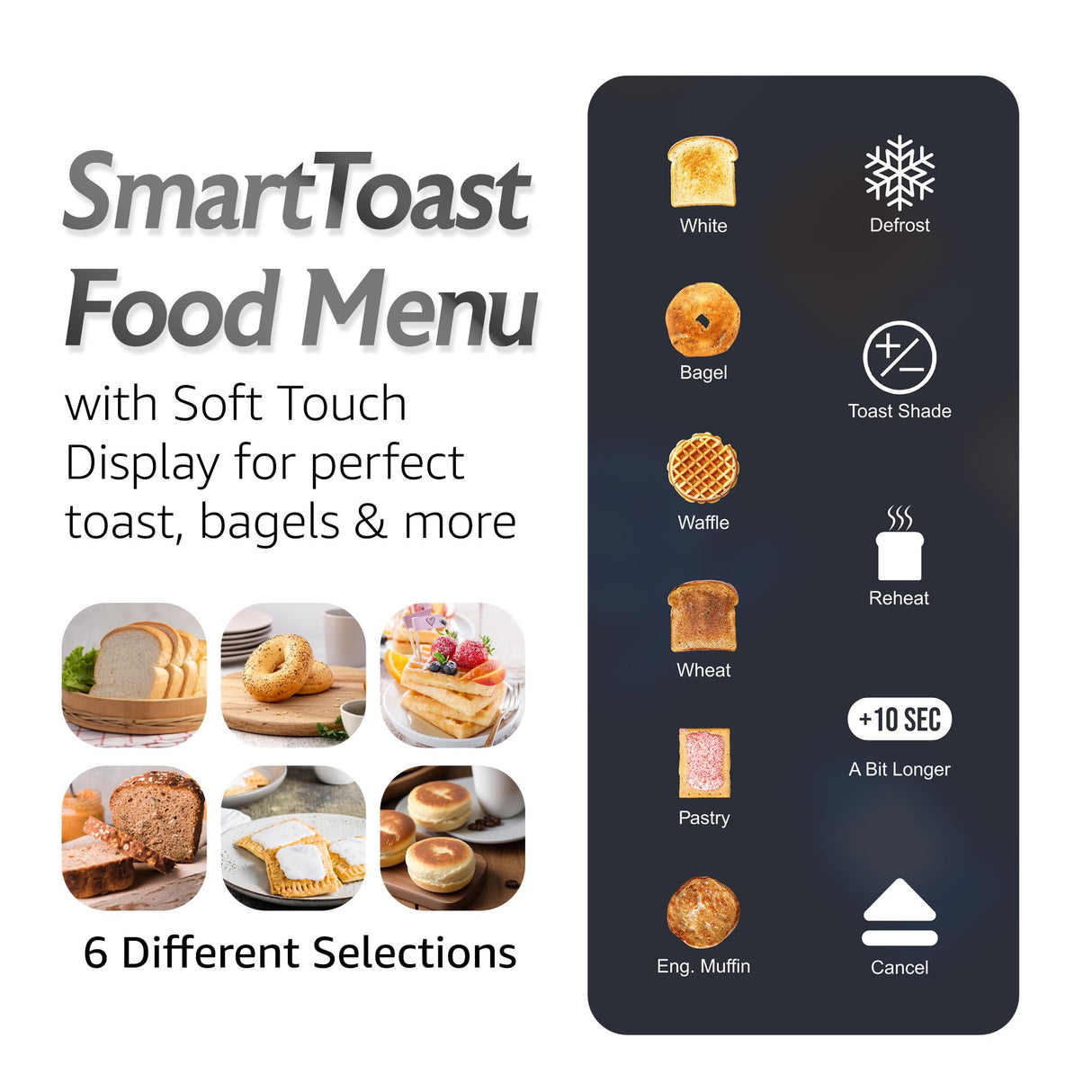 Elite Gourmet ECT5924D SmartToast Digital Long Slot 4 Slice Toaster, 1.5” Wide Slots for Thick Breads & Bagel Function, LED Touch Screen, Countdown Timer, 6 Shades, Stainless Steel Elite Gourmet