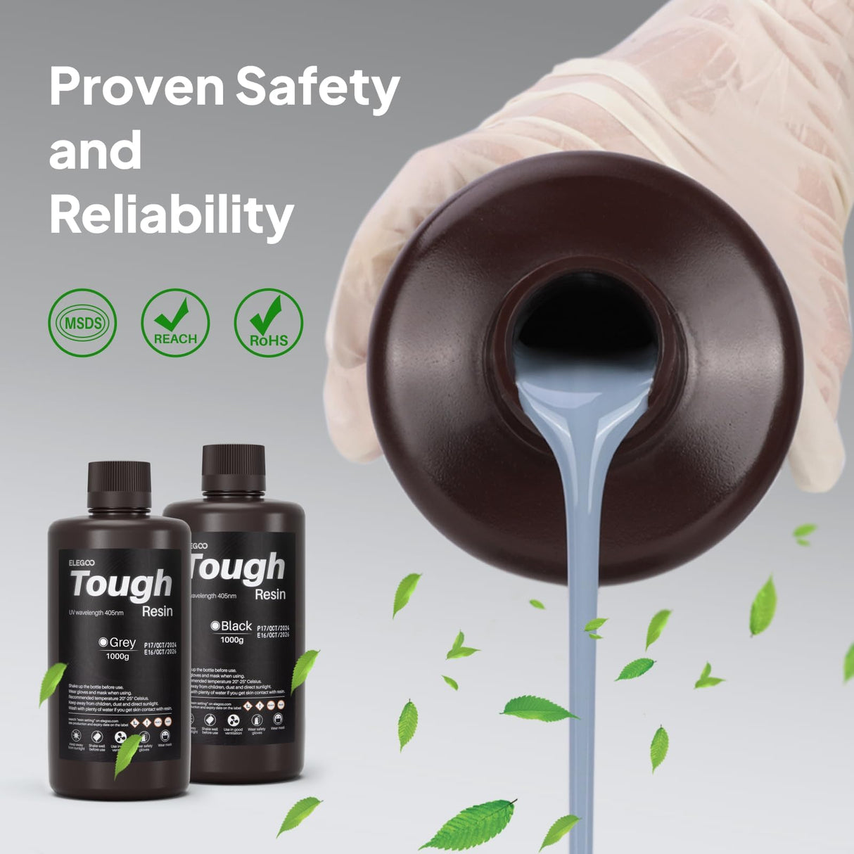 ELEGOO Tough Resin for 3D Printing, 3D Printer Resin with High Toughness, High Elasticity, Stable Performance, 405nm UV-Curing 3D Resin for LCD/DLP/MSLA 3D Printer, Black 2000g ELEGOO