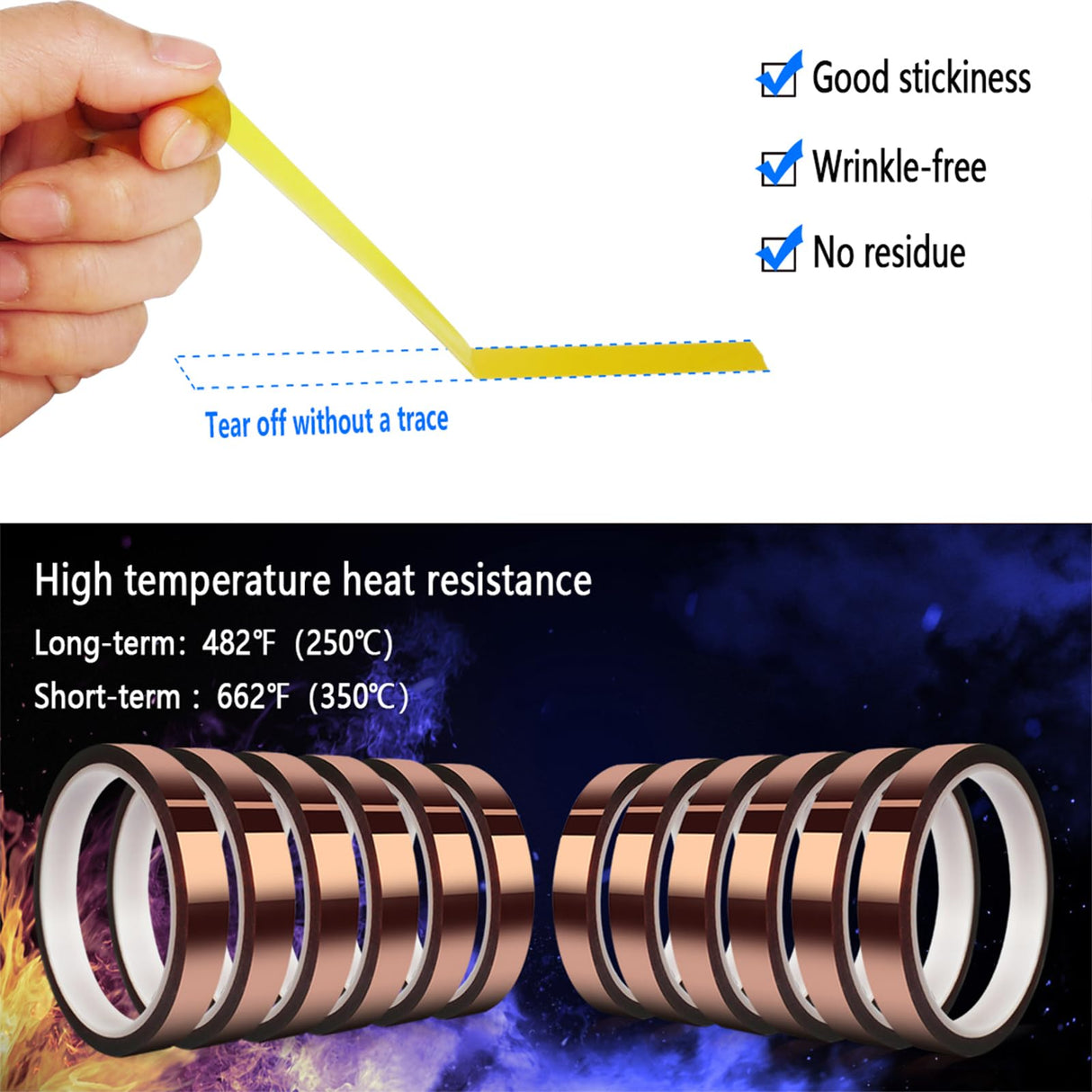 MEBMIK Heat Tape for Sublimation Transfer, Heat Resistant, Adhesive Transfer Tape, Thermal, No Residue, 12 Rolls 10mm x33m(108ft) MEBMIK