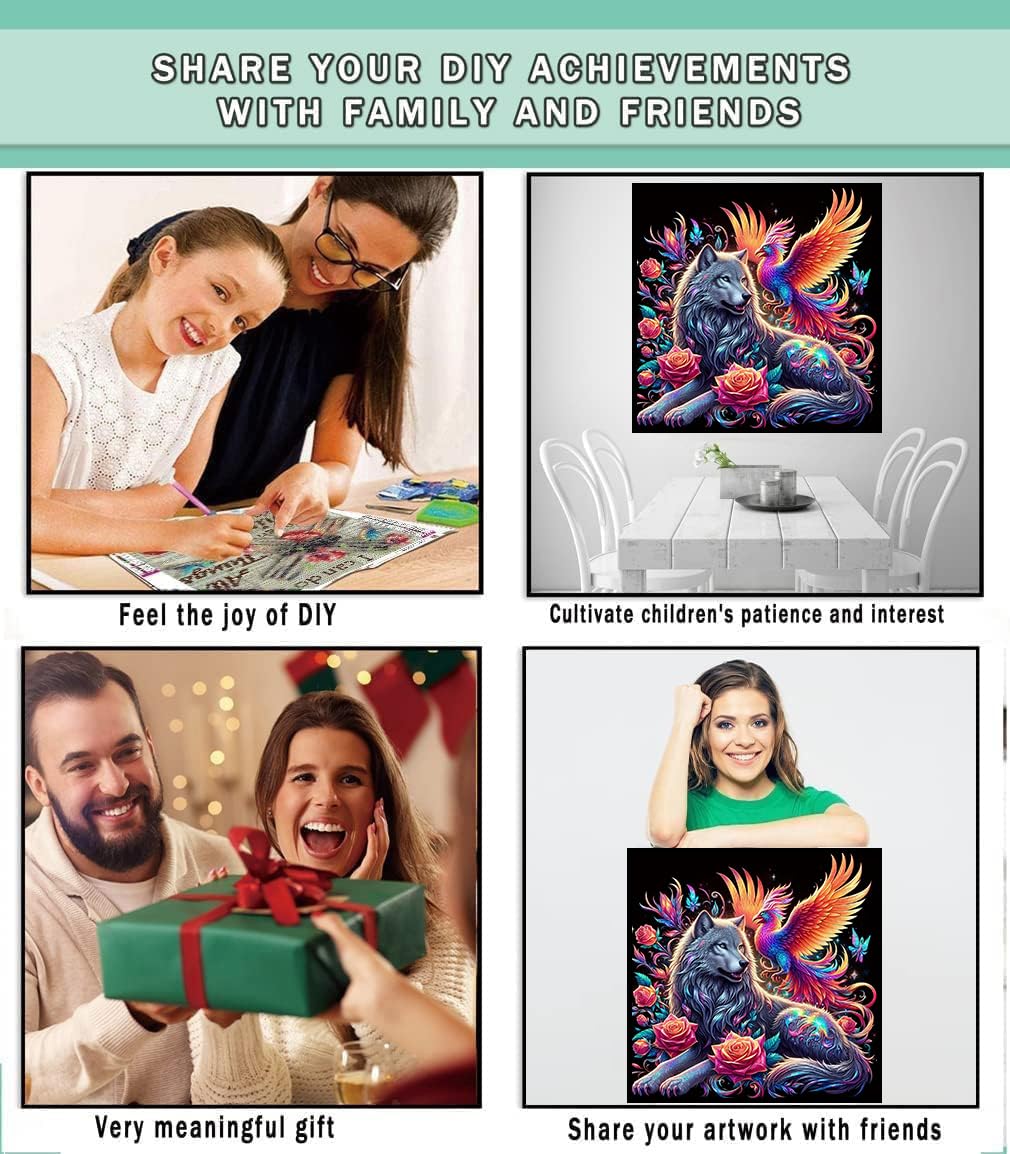 Lophomie Diamond Art Kits for Adults, 5D DIY Wolf Diamond Painting Kits for Adults Beginners, Diamond Dots Kits Gem Arts Crafts for Home Wall Decor 14x14 Inch Lophomie