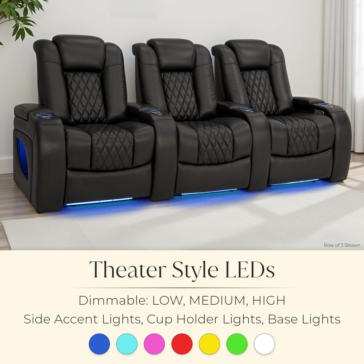 Seatcraft Virtuoso LT Zero-Gravity HeatZero Italian Leather Home Theater Seating, Heat & Massage, Power Headrest, Power Recline, Row of 5 Left Loveseat, Black Seatcraft