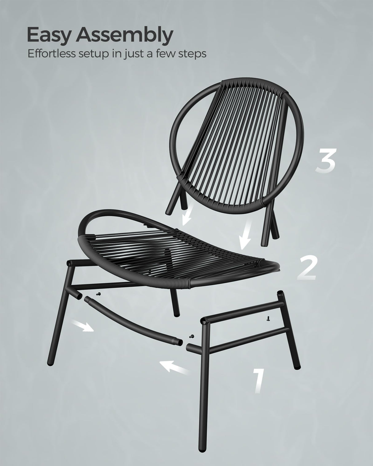 SONGMICS Patio Furniture Set 3 Pieces, Garden Bistro Set, Acapulco Chairs, Outdoor Seating, Side Table and 2 Chairs, Indoor and Outdoor Conversation Set, Balcony Porch, Ink Black UGGF021B01 SONGMICS