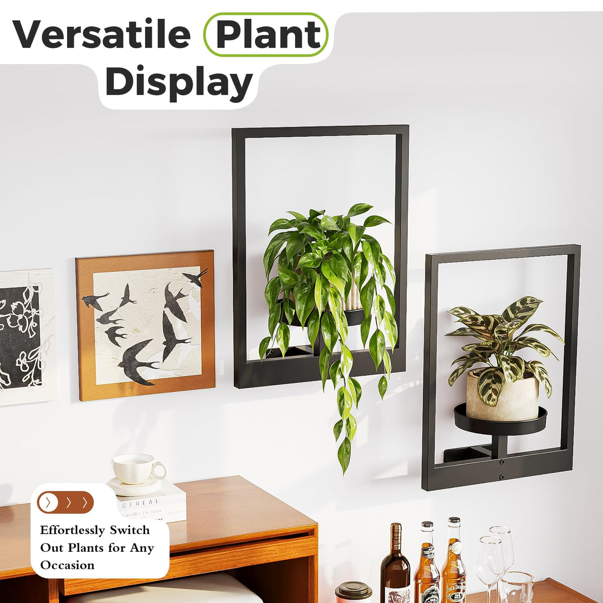 Bamworld Wall Planters for Indoor Plants Metal Wall Plant Holder Plant Hanger Wall Decor Wall-Mounted Wall Hanging Planters Outdoor Plant Rack Black 2 Pack (Patent Design) Bamworld