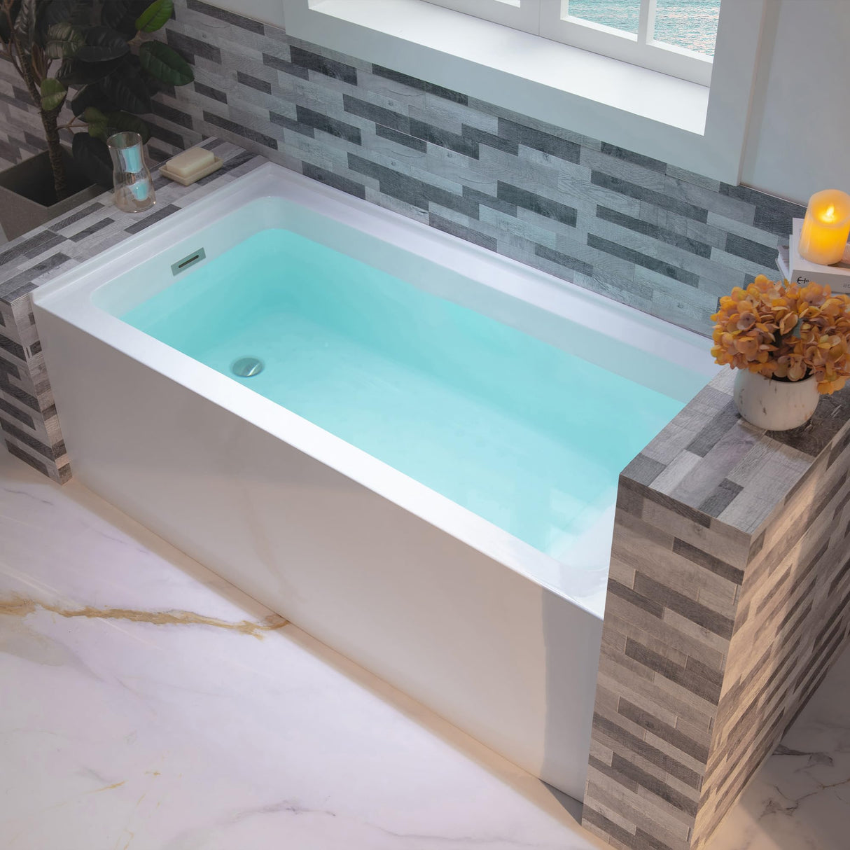 WOODBRIDGE 60" Acrylic Rectangular Alcove Soaking Bathtub in White with Left Drain, Brushed Nickel pop-up Drain Included, LB428-L WOODBRIDGE