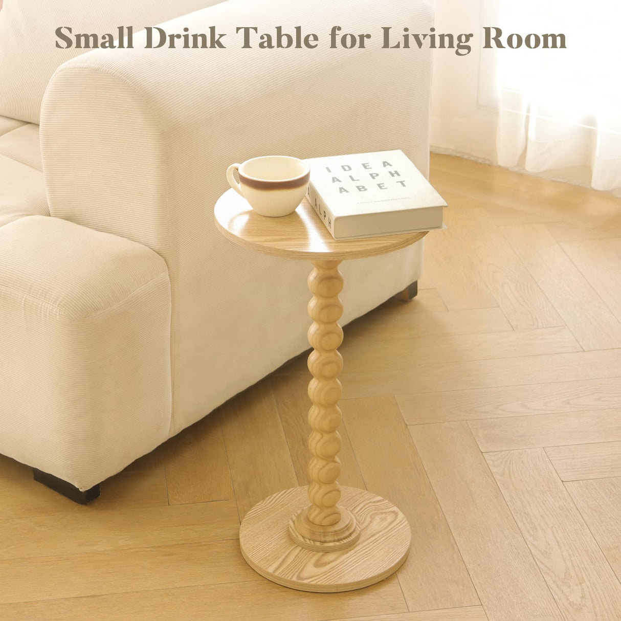 Fultyle Round Side Table, Small Drink Table for Small Spaces, Modern Accent End Table Coffee Table with Solid Wood Leg for Living Room, Bedroom, Corners, and Office (Natural) Fultyle