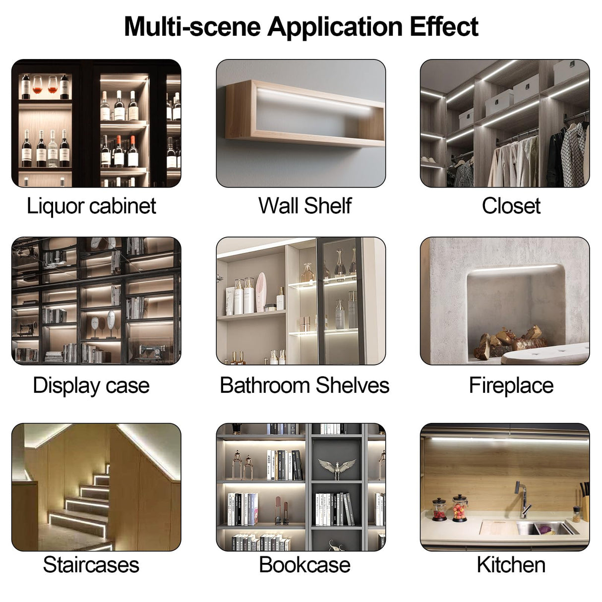 Under Cabinet COB LED Light Strip Kit,12V 6 Rolls 3.3FT White COB LED Strip Lights with Penetrable Wooden Board Hidden Touch Sensor Switch for DIY Kitchen,Wardrobe,Shelf,Display Cabinet Ligting Living Amazy