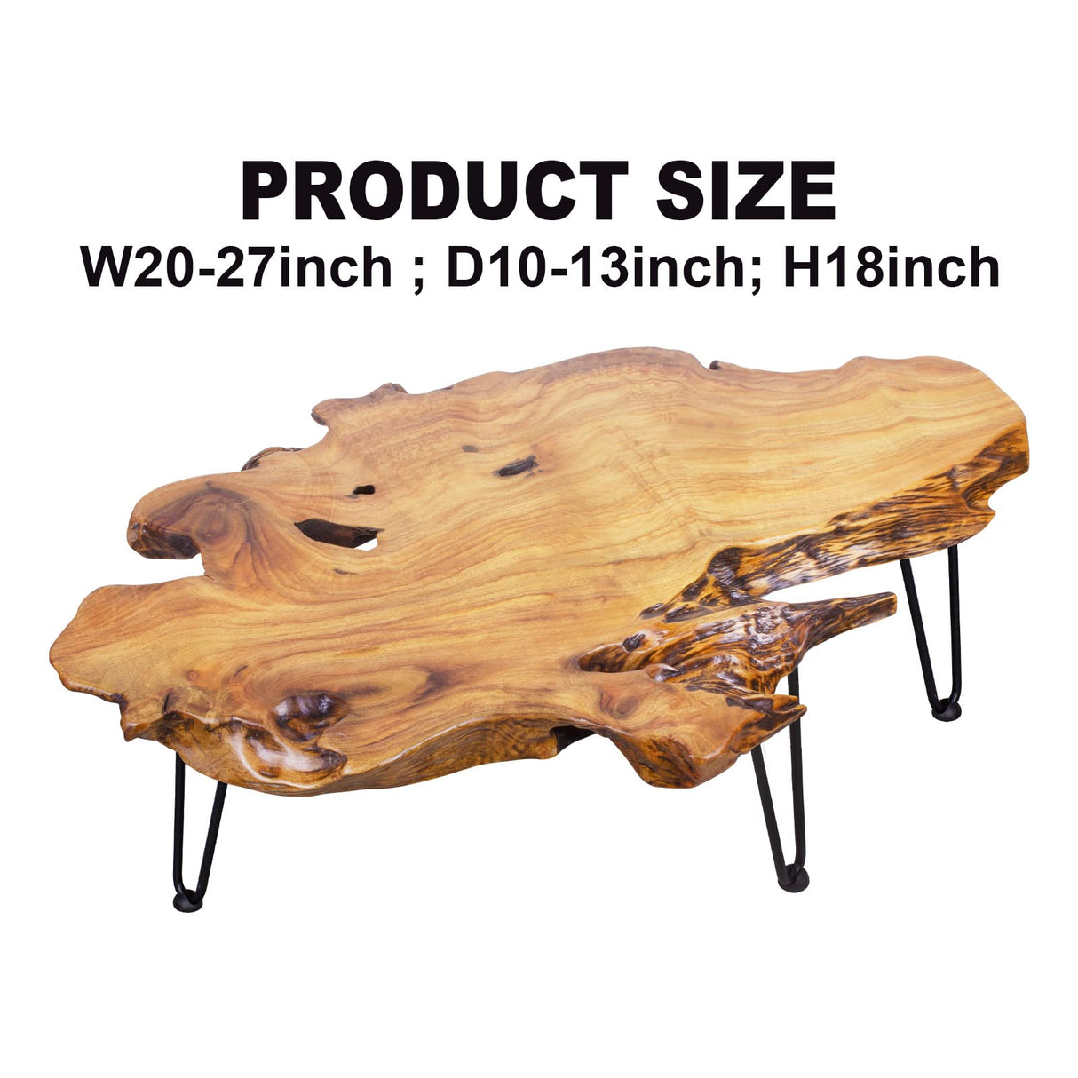 BTEOBFY Natural Wood Coffee Table with Clear Lacquer Finish and Metal Hairpin Legs for Living Room - 20-27 inches Long- Mesa de Centro para Sala BTEOBFY