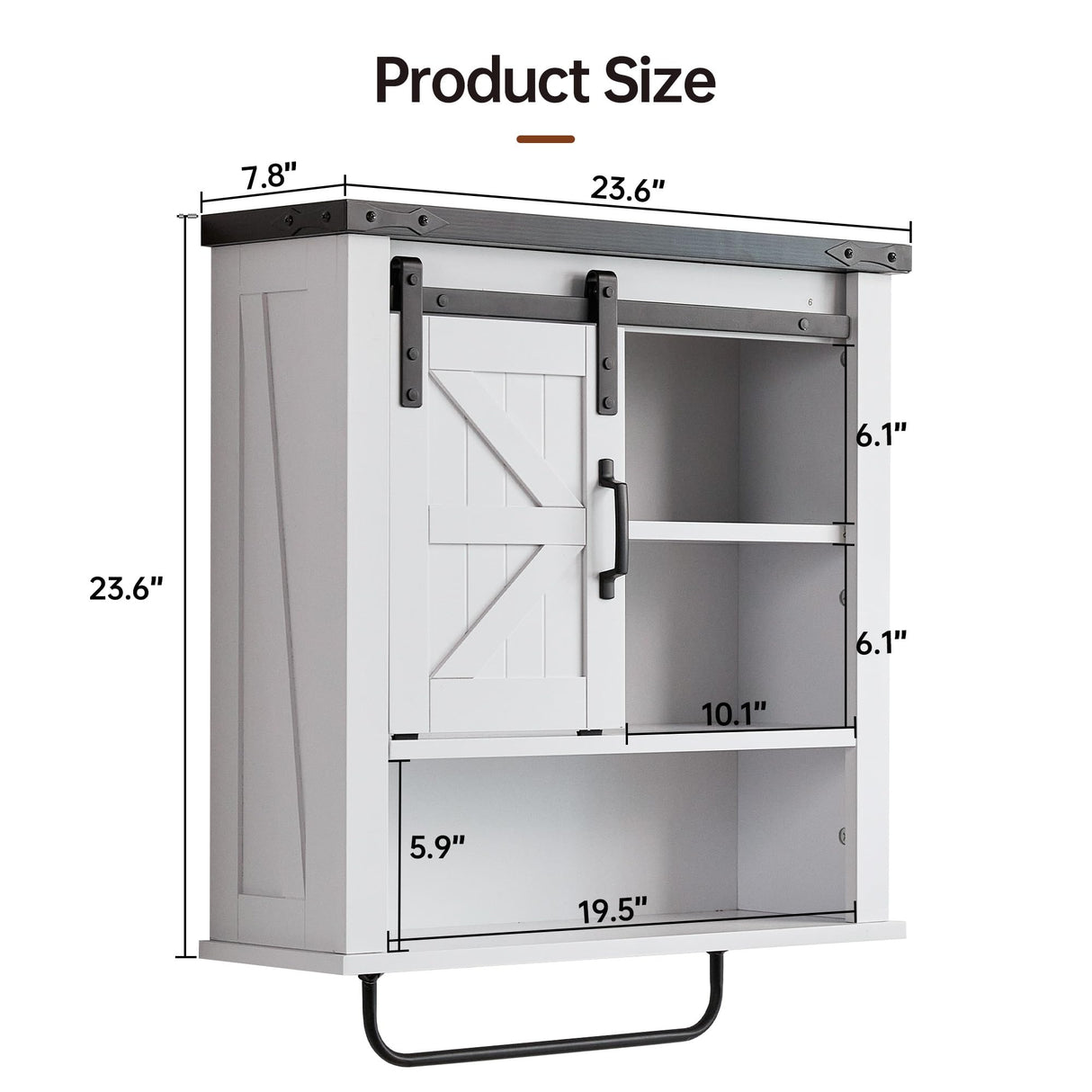 Bathroom Wall Cabinet, Above Toilet Storage Cabinet with Towel Bar, Farmhouse Medicine Cabinet with Sliding Barn Door, 23 Inch Storage Cabinet, Easy to Clean for Bathroom, Bedroom, Kitchen, White Real Relax