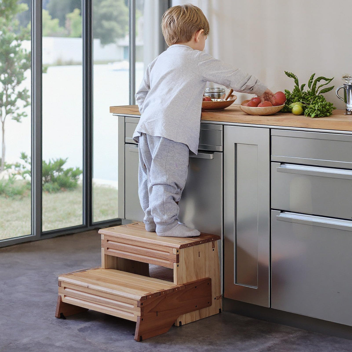 unununu 16" Wooden Two Step Stool for Adult & Kid, Wider, Deeper & Safer Bedside Steps, Anti-Slip. Riser 2-Step Spa & Hot Tub Stairs for Pool, Heavy Duty for Kitchen, Bathroom, Closet, High Bed Step unununu