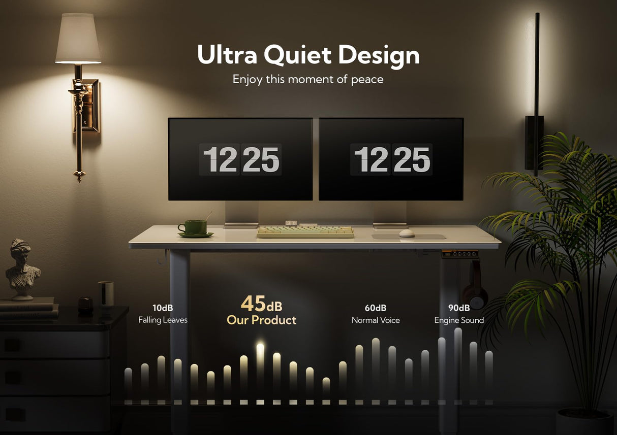 Claiks Glass Standing Desk, Electric Standing Desk Adjustable Height, 48 Inch Adjustable Stand Up Desk, Quick Install Home Office Computer Desk, Supter White Claiks