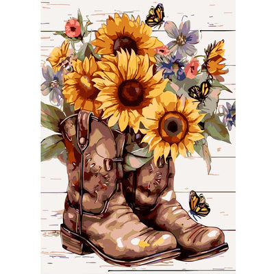 ZQEATRY Sunflower Boots Paint by Numbers Boots Adult Paint by Number Kits on Canvas Butterfly Flower Paint by Number Canvas Oil Painting Paint-by-Number Kits Home Wall Decoration 12 X 16Inch