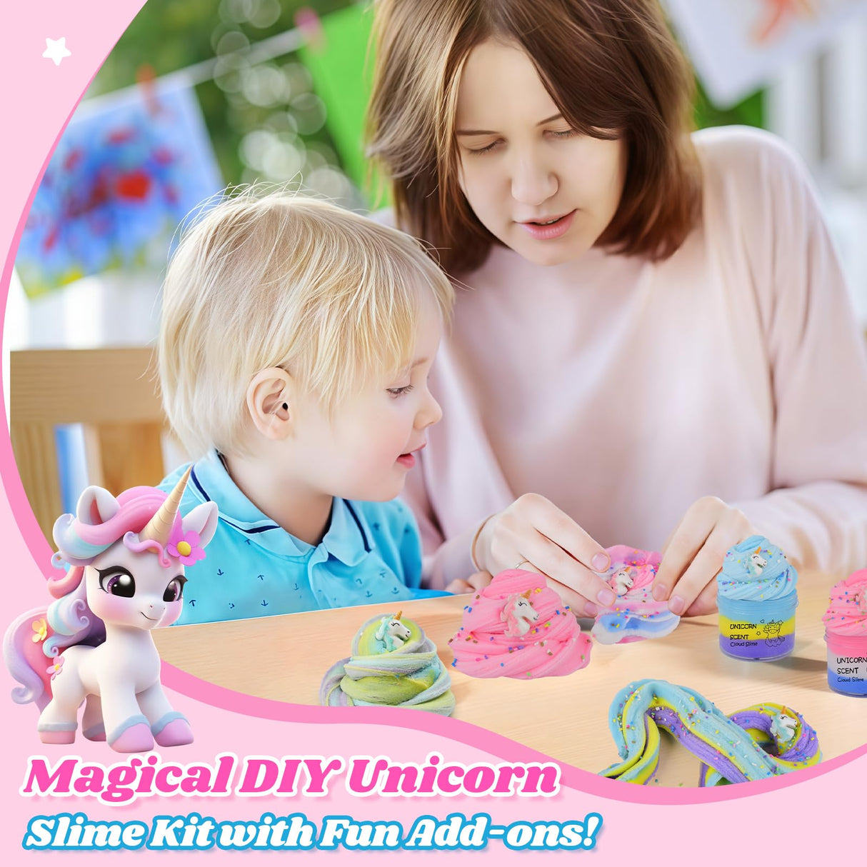 2 Pack Unicorn Cloud Slime Kit, Kids Slime, Toys for Ages 6-8 8-13 Girls and Boys, Party Favors Girl Birthday Gifts for 4 5 7 9 10 11 12 Year Old Cute Stuff Stocking Stuffers Keemanman