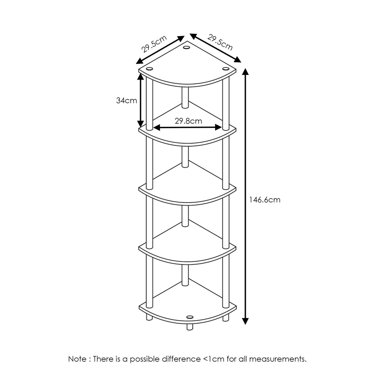 Furinno Turn-N-Tube 5 Tier Corner Display Rack Multipurpose Shelving Unit, 1-Pack, French Oak Grey/Black Furinno