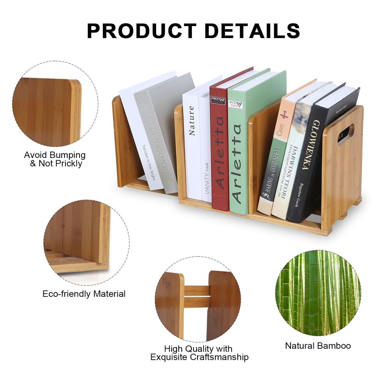 Expandable Bamboo Desktop Bookshelf Organizer by Jaycomey - Stylish and Versatile Book Rack for Home and Office Jaycomey
