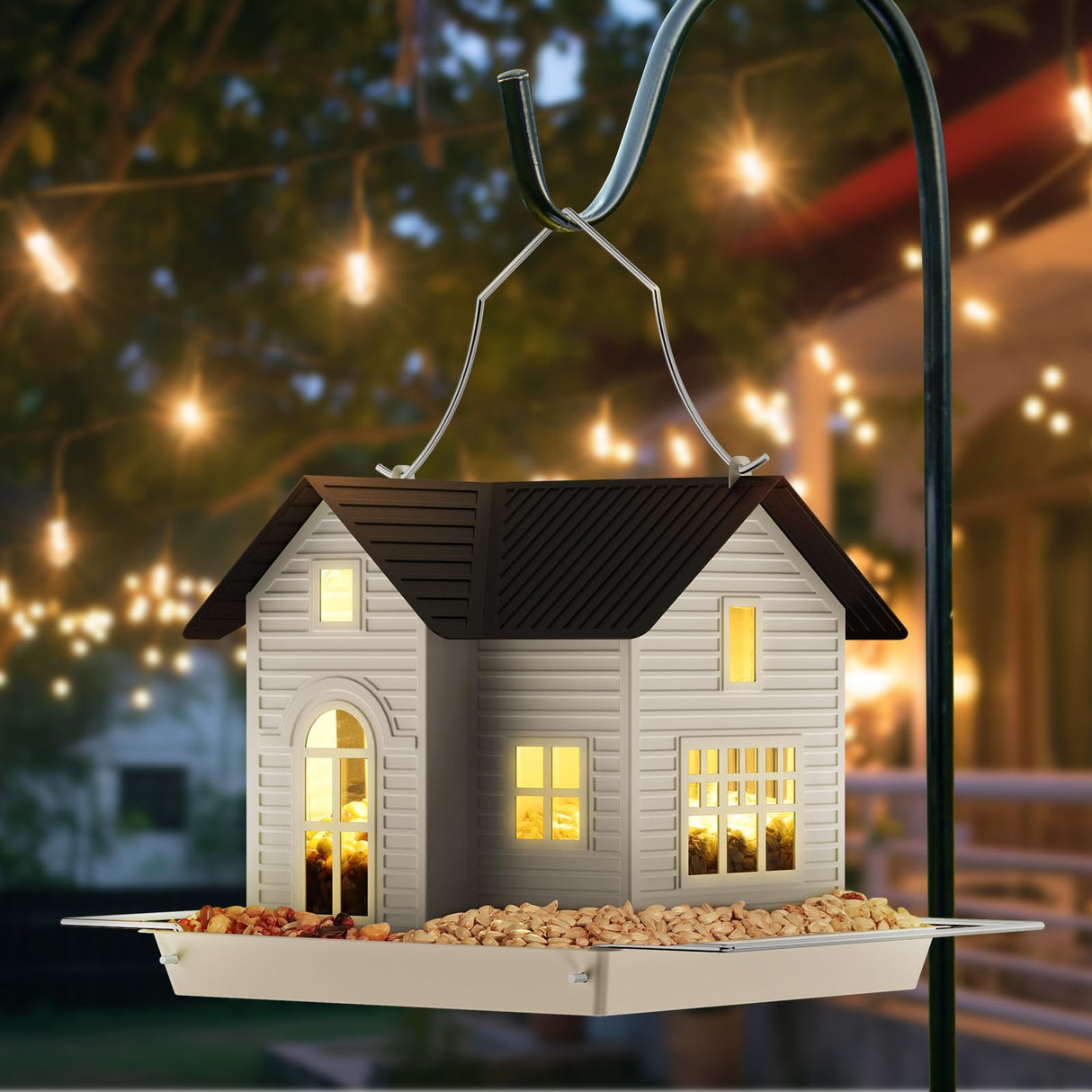 MrCrafts Solar Bird Feeder - Hanging Metal Bird House Feeder with Solar Lights, Outdoor Solar Lantern, Garden Decor for Outside, Unique Gifts for Mom, Grandma, Christmas Mrcrafts