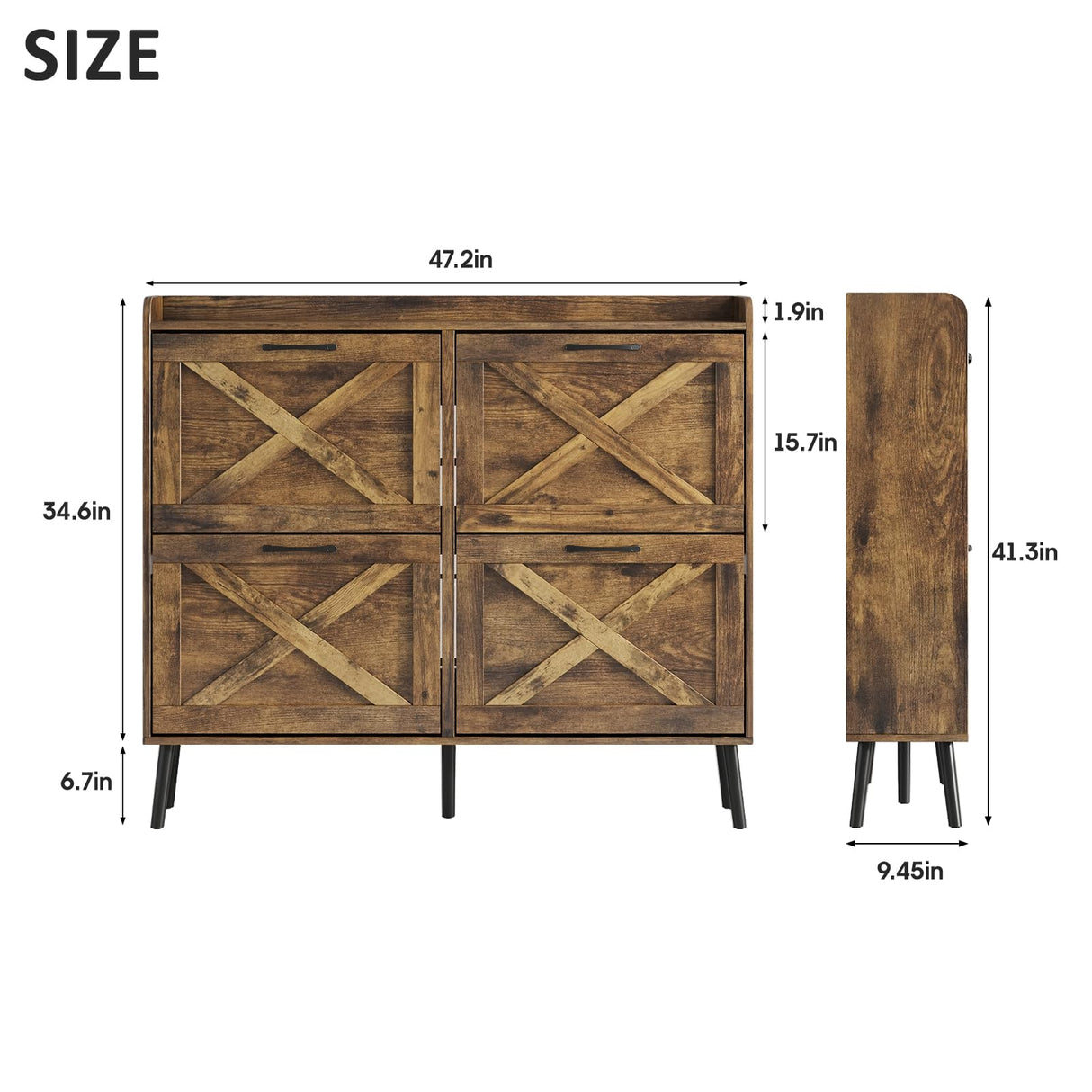 Maupvit Large Shoe Cabinet with 4 Flip Drawers, Freestanding Shoe Organizer with Metal Drawer Bracket for Entryway, Narrow Shoe Rack Cabinet, 5 Sturdy Legs, Rustic Brown Maupvit