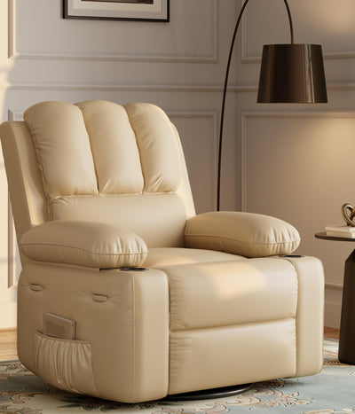 Garvee 27'' Oversized Recliner, Manual Recliner Chair for Adults, PU Leather Single Sofa with Extra Width, for Nursery, Living Room, and Bedroom, Creamy