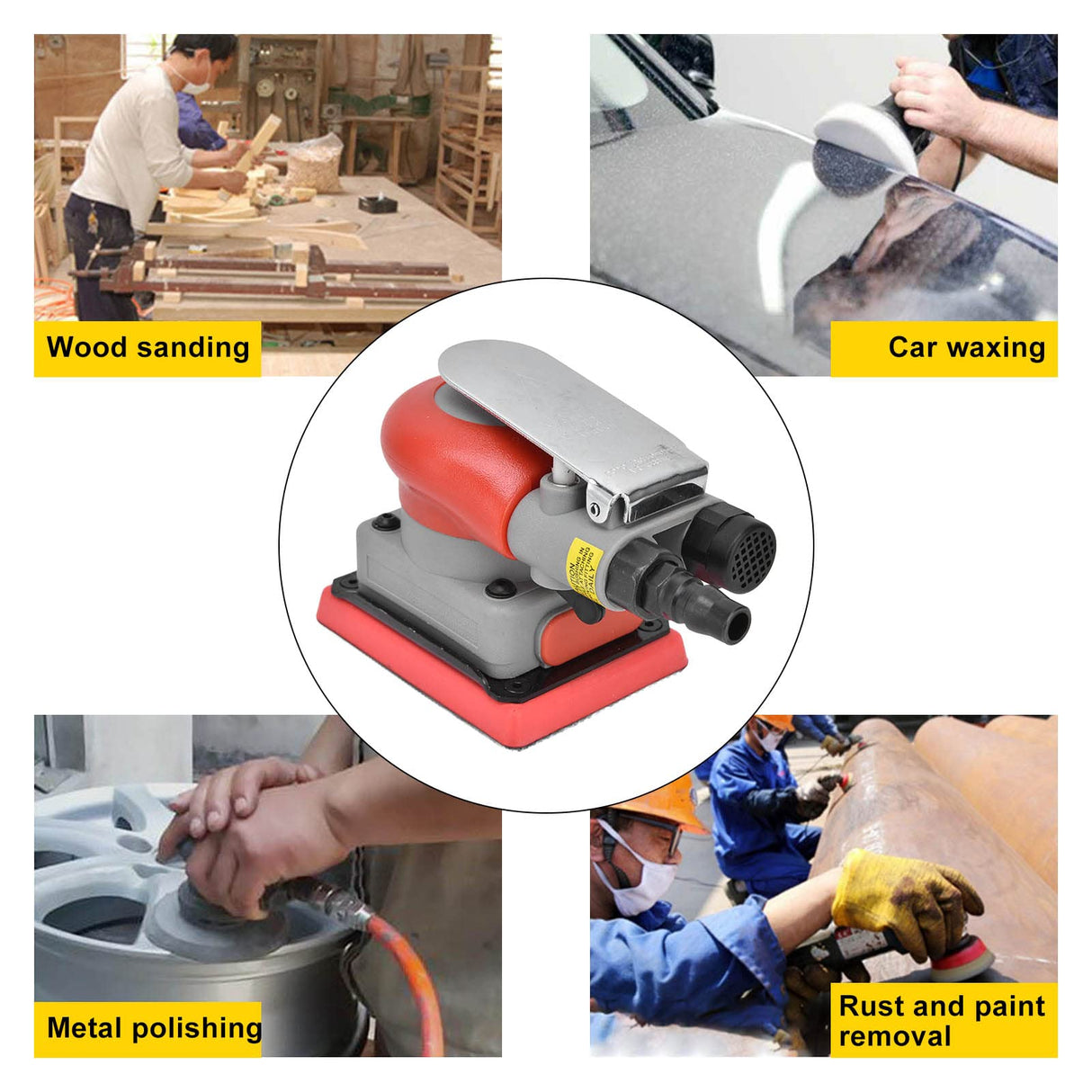 Pneumatic Sander, Alloy Steel Air Sanding Machine, Sandpaper Machines Air Sander Grinding Tools, High Speed Air Powered Sanders Polisher for Wood Metal Sanding, Car Waxing Luqeeg