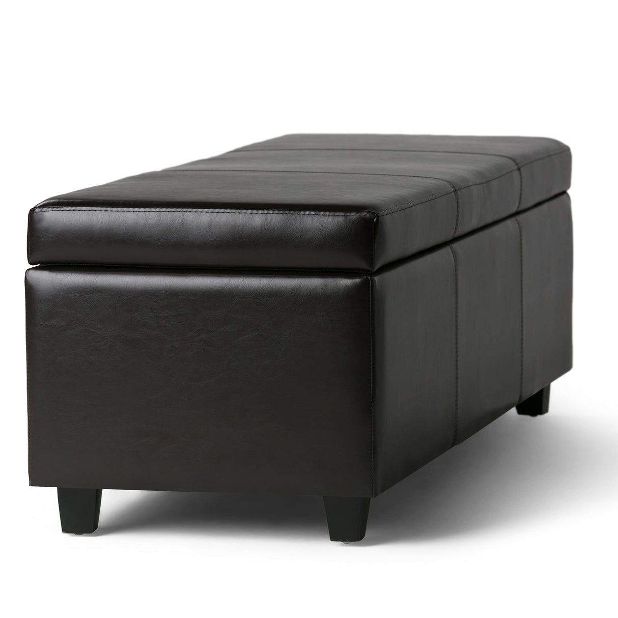SIMPLIHOME Avalon 48 Inch Wide Contemporary Rectangle Storage Ottoman Bench in Tanners Brown Vegan Faux Leather, For the Living Room, Entryway and Family Room SIMPLIHOME