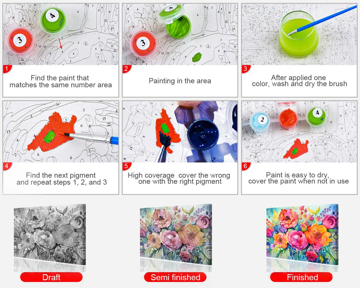 TUMOVO Flower Paint by Numbers Adult Paint by Number Floral Kids Paint by Number Kits Canvas DIY Oil Painting for Adults Kids Paint by Number Adult Paint by Number Kits Home Decor, 16 x20 Inch TUMOVO