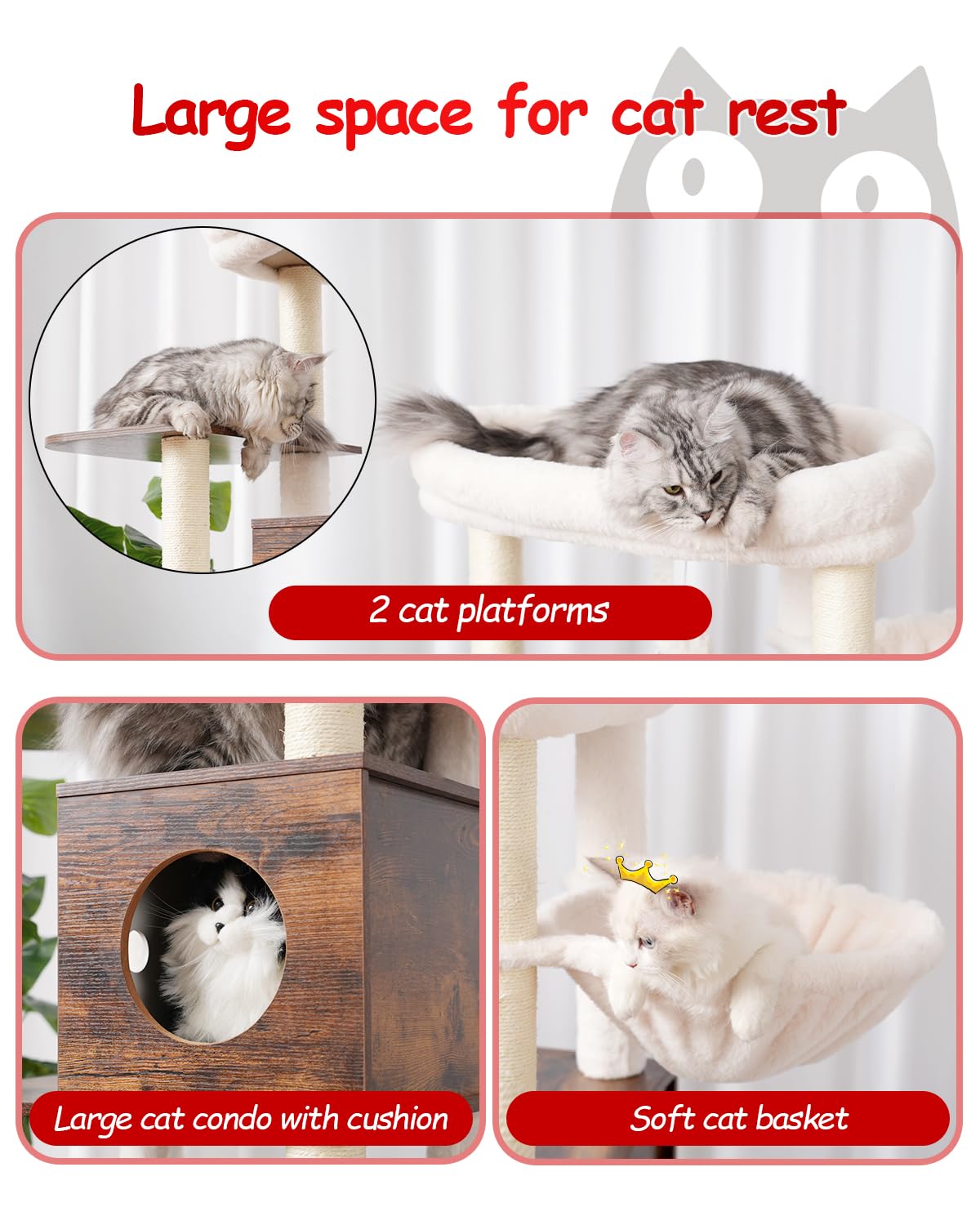 Gitelsnour Cat Tree with Litter Box Enclosure, Large Wooden Cat Tower Cat Condo for Indoor Cats with Play Garden (Leaf, Lawn, Hair Rubbers), Modern Cat House, Rustic Brown GCT110SR Gitelsnour