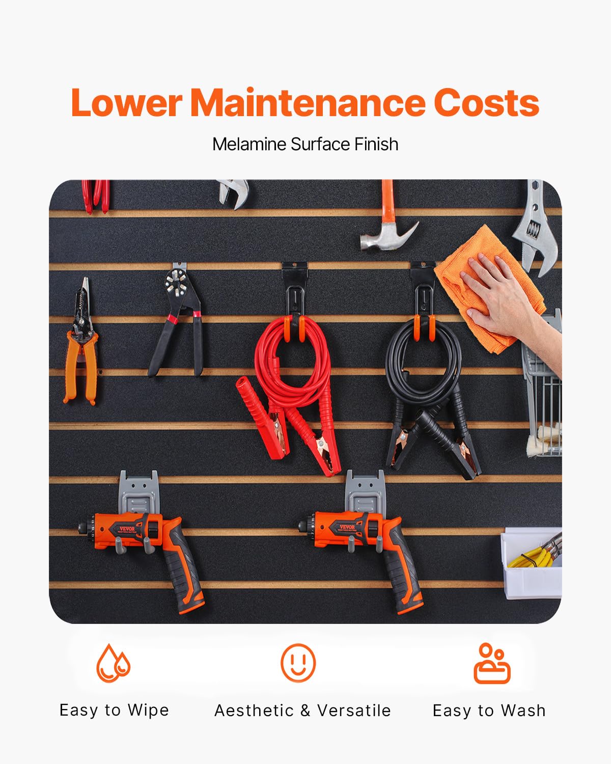 VEVOR Slatwall Panel, 16 sq.ft, Versatile Durable Slat Wall Panel with MDF Material & 3 in Groove, Aesthetic Easy to Clean Slat Wall Panel with Melamine Surface, Fit for Bicycles, Hammers, etc. VEVOR