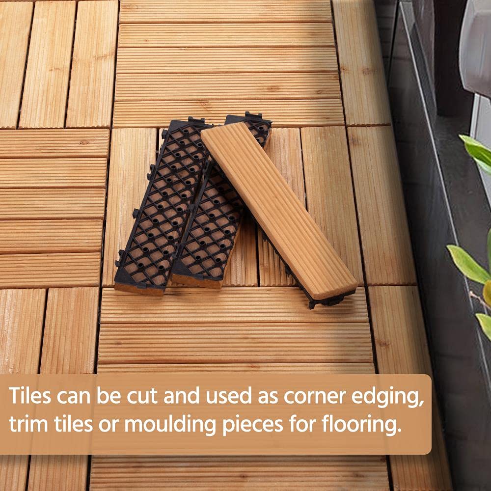 Topeakmart 27PCS Interlocking Wood Floors Patio Decking Tiles Hardwood Deck Tiles Outdoor Flooring for Garden 12 x 12in Natural Wood Topeakmart