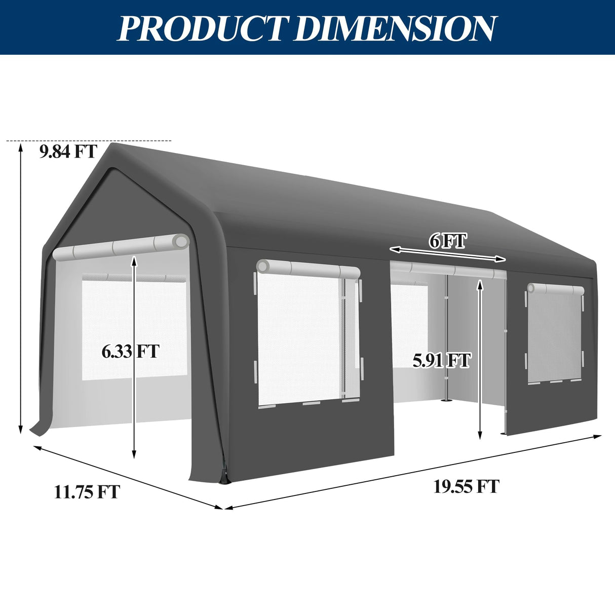 COVERONICS 12x20 FT Heavy Duty Carport Tent - Portable Outdoor Car Canopy with Roll-up Side Doors & Windows, Portable Garage with 4 Sandbags for Car, Truck and Outdoor Event, Gray COVERONICS