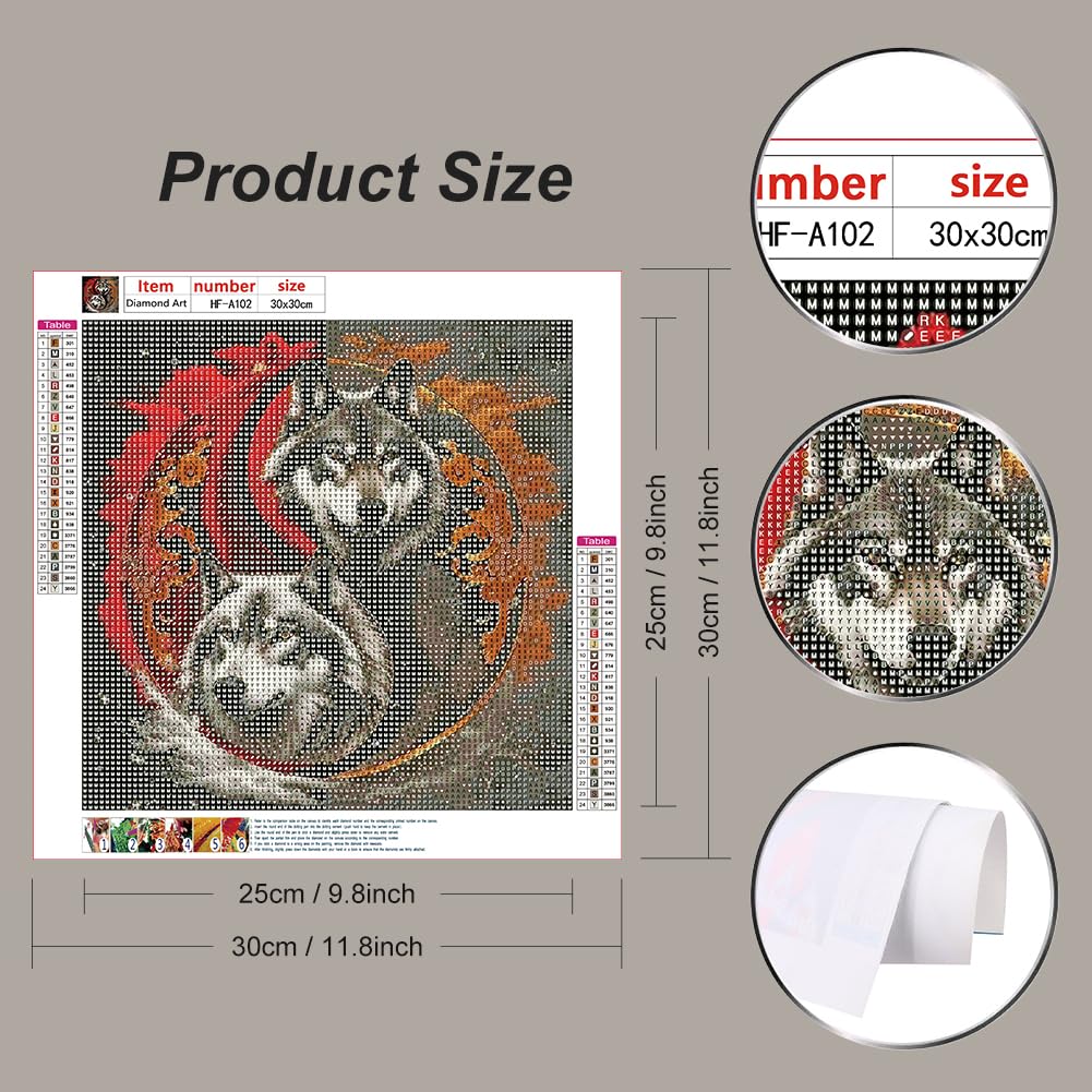 hill froeistung Wolf Diamond Art Painting Kits for Adults,Taichi Wolf Diamond Art for Beginners, 5D DIY Full Drill Round Gem Art Craft Home Wall Decor Gift 12x12 inch hill froeistung