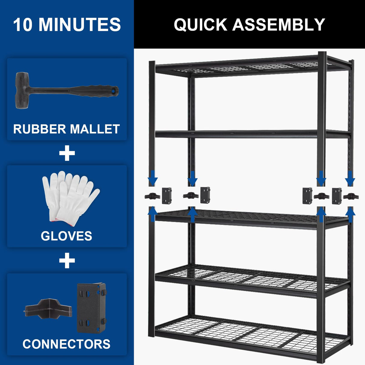 BILT HARD 3500 LBS 60" W x 18" D Garage Shelving, 72" H Heavy Duty Storage Shelves, Metal Wire Utility Shelving Units with Adjustable Shelf, Ideal for Garage, Black BILT HARD