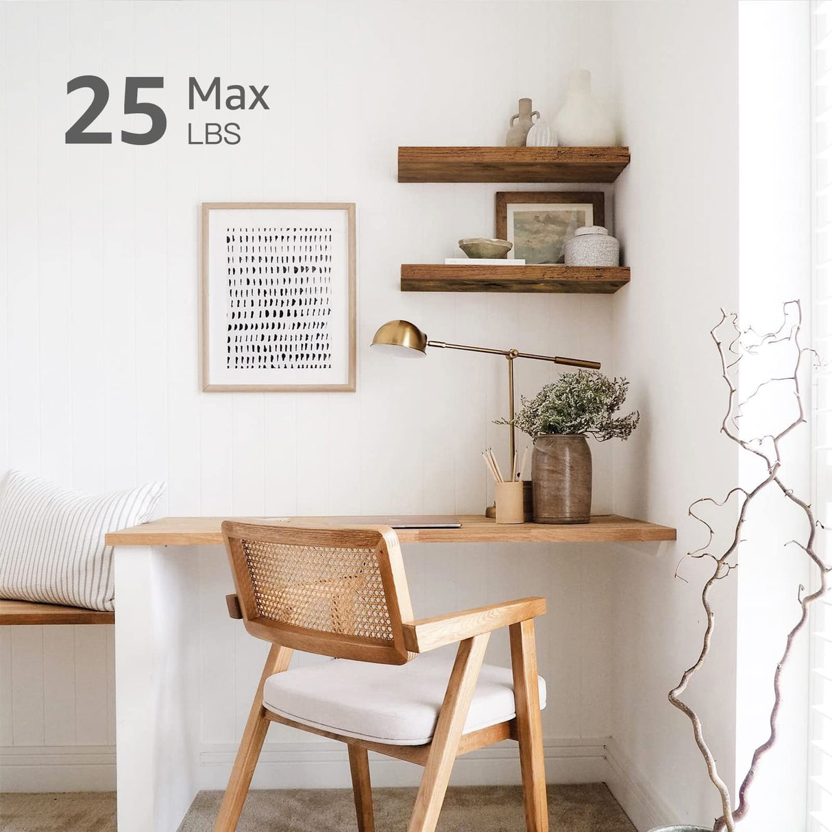 QEEIG Floating Shelves Wall Shelf 24 inches Long Farmhouse Bathroom Decor Bedroom Kitchen Living Room Wall Mounted 24 x 9 inch Set of 2, Rustic Brown (008-60BN) QEEIG