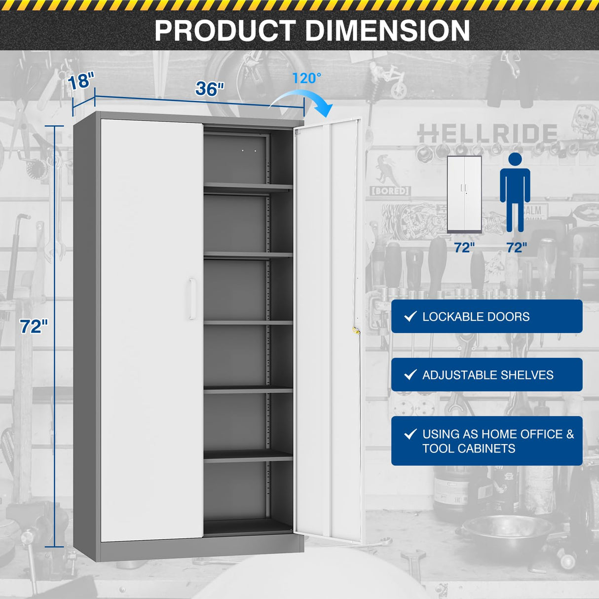 Fesbos Metal Storage Cabinet-72” Tall Steel File Cabinets with Lockable Doors and 5 Adjustable Shelves-Gray&White Steel Storage Cabinet for Home, School, Office, Garage Fesbos
