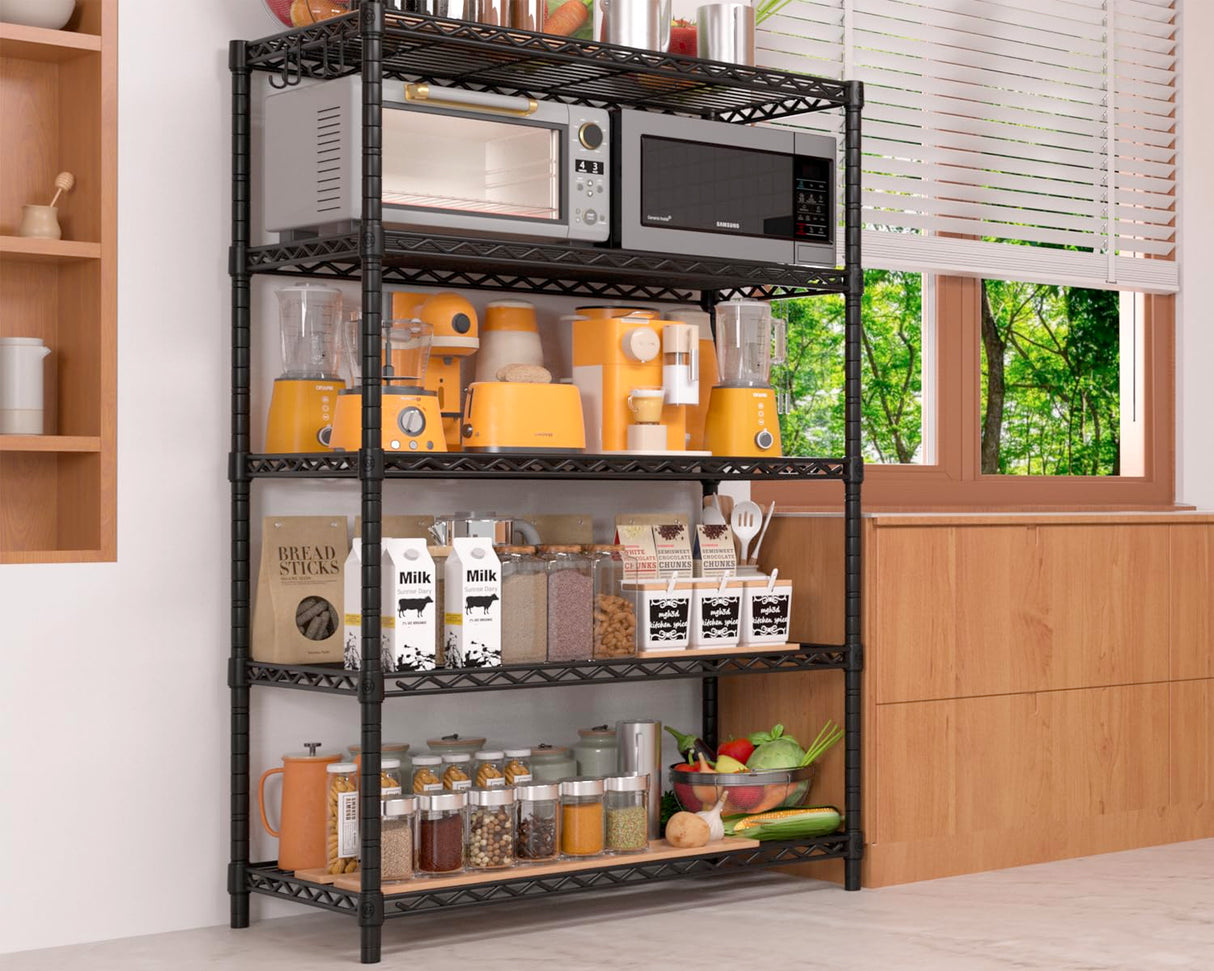 PrimeZone Wire Metal Storage Shelves - 5 Tier Adjustable NSF-Certified Heavy Duty Garage Shelving Unit Organizer Rack, Steel Utility Shelf for Kitchen, Pantry, Closet, 35.5" W x 14" D x 72" H, Black PrimeZone