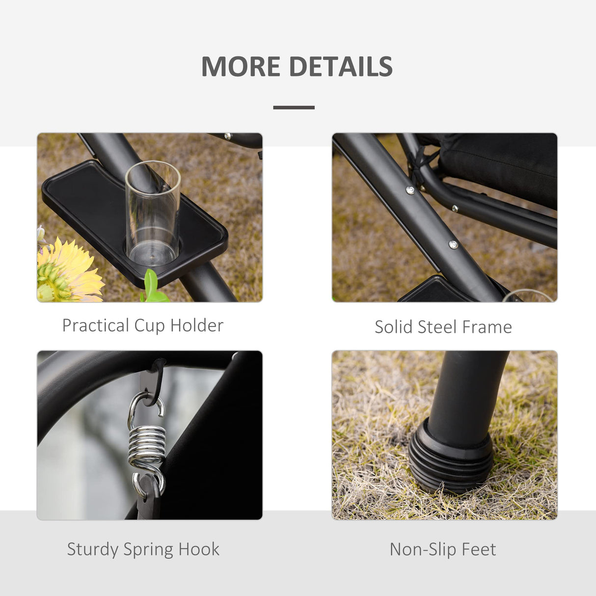 Outsunny Patio Swing Chair with 2 Separate Seats, Outdoor Swing Glider with Removable Canopy and Cup Holders, for Porch, Garden, Poolside, Backyard, Black Outsunny