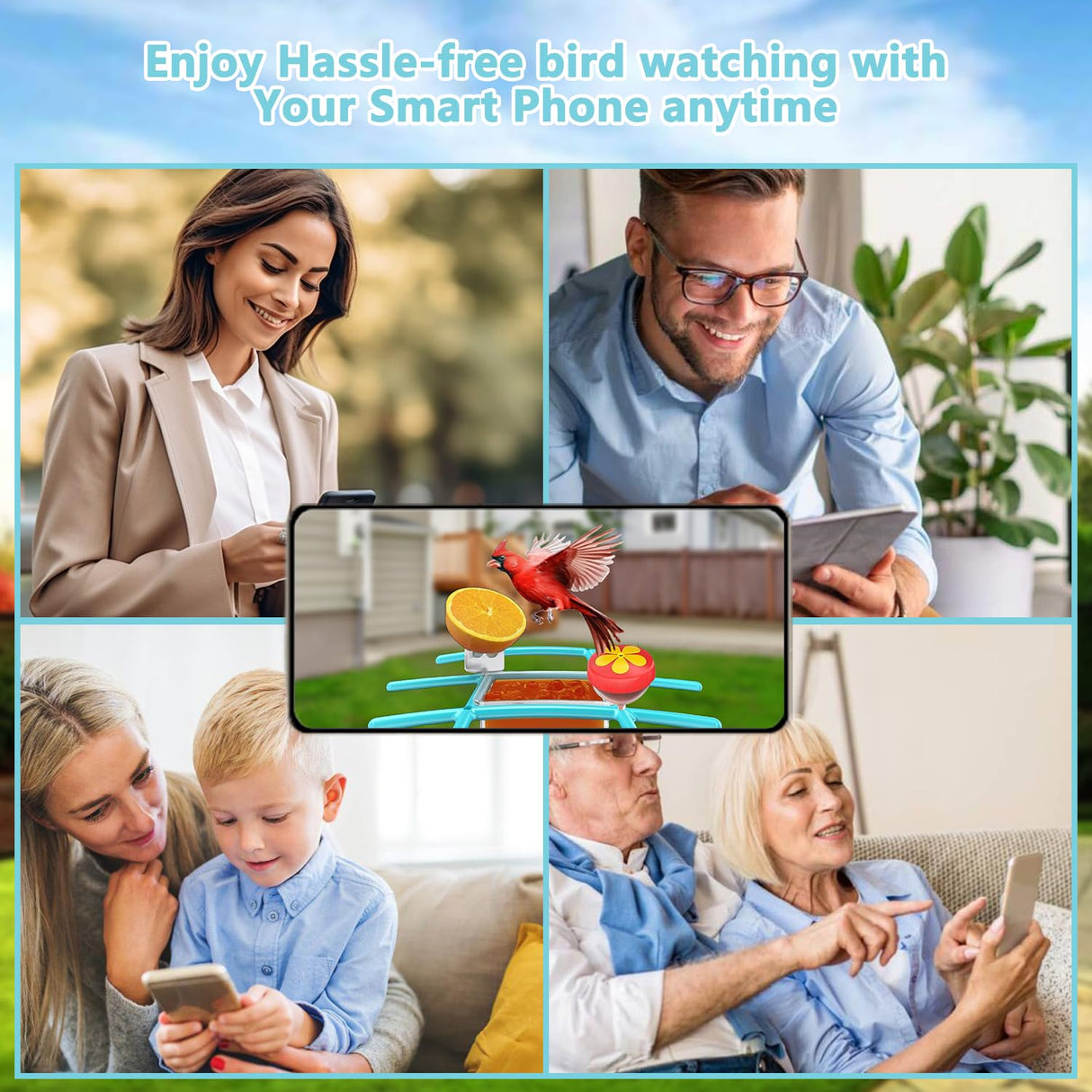 2.5K Smart Bird Feeder with Camera, Birds Watching Camera with AI Identify Bird Species, Outdoor Birds Feeder House with Solar Panel for Bird Lovers (Blue) Tutoview