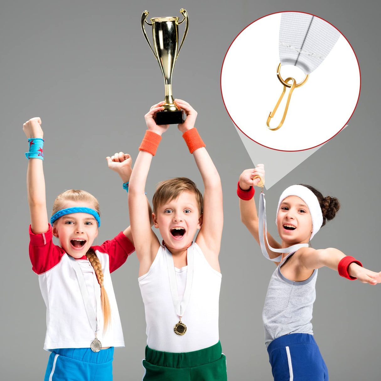 Berlune 100 Pcs Neck Ribbon with Snap Clips Solid Award Ribbon Lanyards Blank Medal Ribbons Flat Award Holder for Kids Adults Student Competitions Sports Party Achievement (White) Berlune