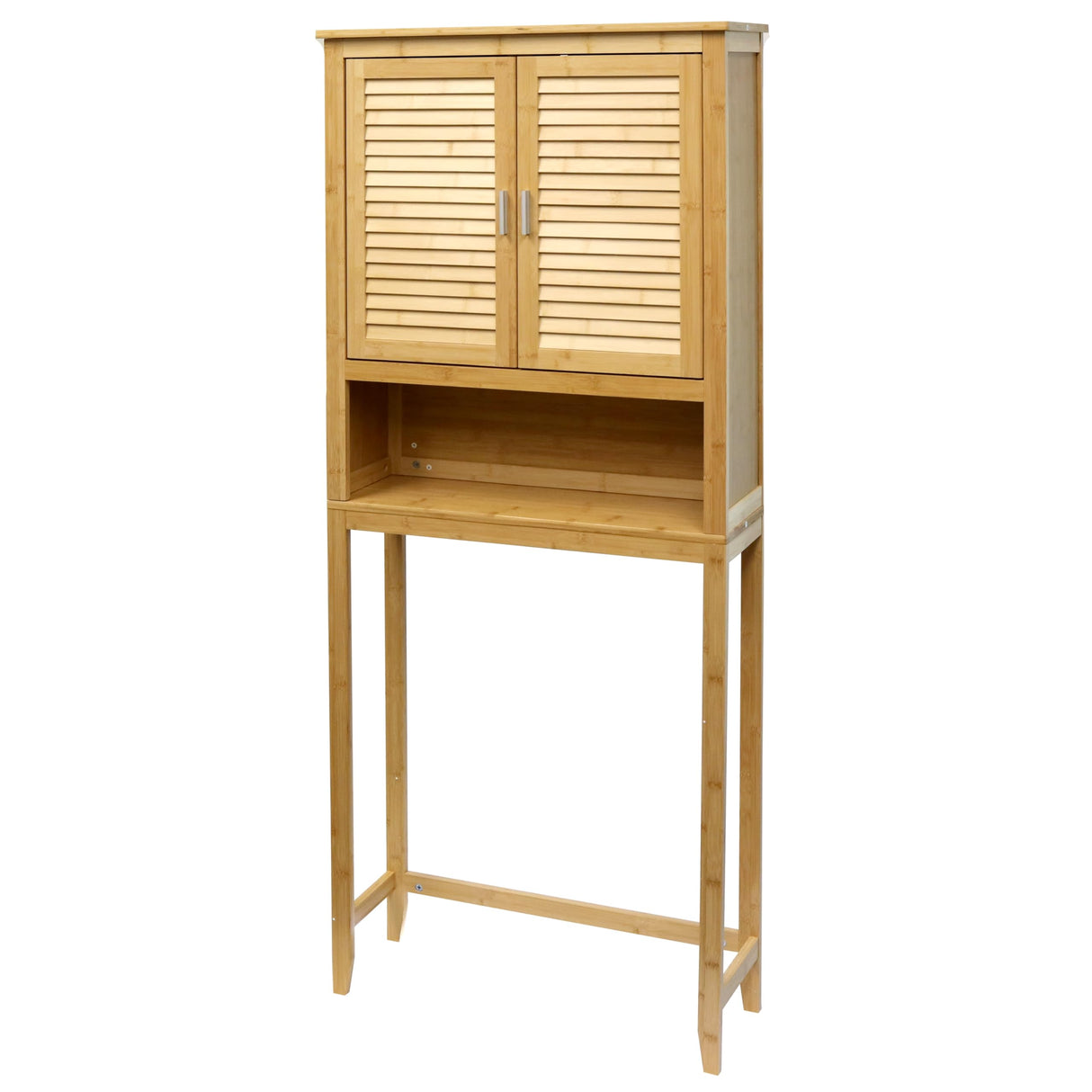 RoyalHouse Bamboo Over The Toilet Storage Cabinet with Bottom Shelf, Free Standing Storage Cabinet, Perfect Bathroom Space Saver with Double Door Organizer RoyalHouse