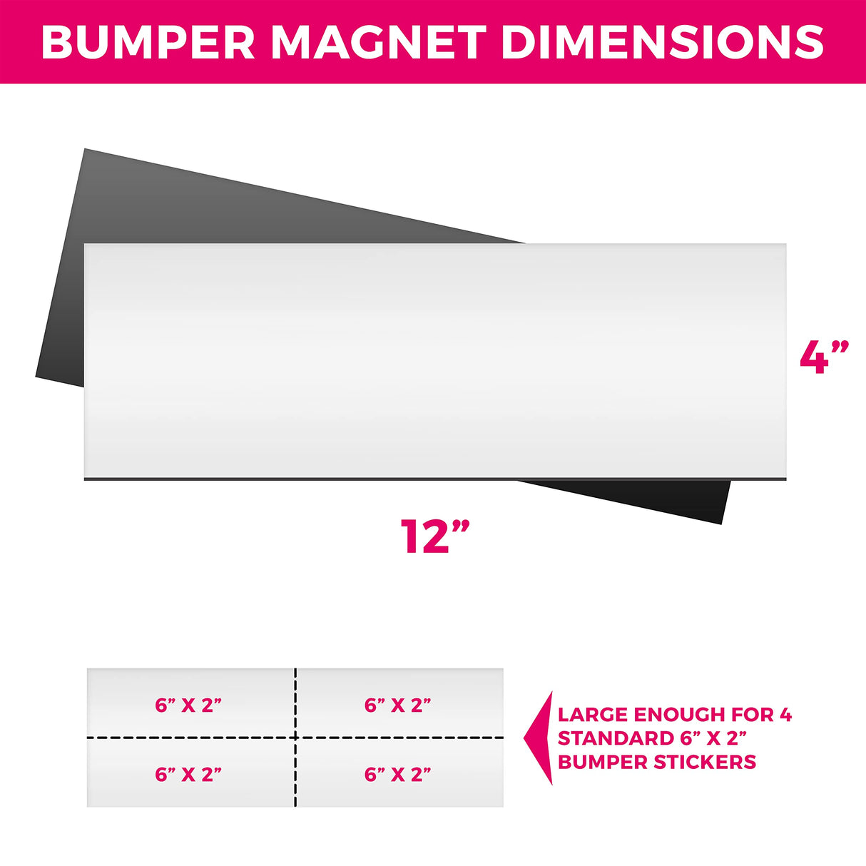 Set of 6 – Bumper Sticker Magnets, Bumper Magnet, Flexible Magnetic Bumper Sticker Sheet with Self Adhesive, Make Your Decal Transferable with These Durable Car Magnets, Size 12” X 4” Thickness 30 Mil GlossyEnd