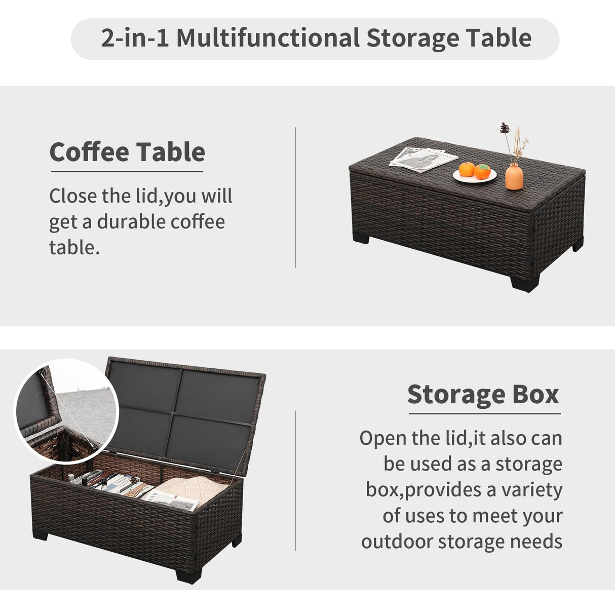 Valita 7 Pieces Patio Furniture Set,9-Seats Outdoor Wicker Sectional Sofa Brown Rattan Modular Patio Conversation Chair Set with Storage Table,Washable Cushions(Grey) Valita