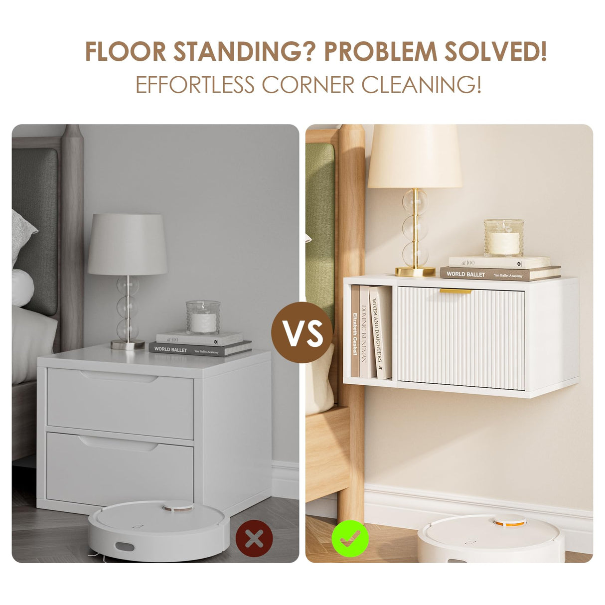 Masupu Floating Nightstand, Wall Mounted Floating Bedside Table with Storage Drawer and Open Shelf, Modern Bedroom Nightstand, 19.3" x 11.4" x 10", White Masupu