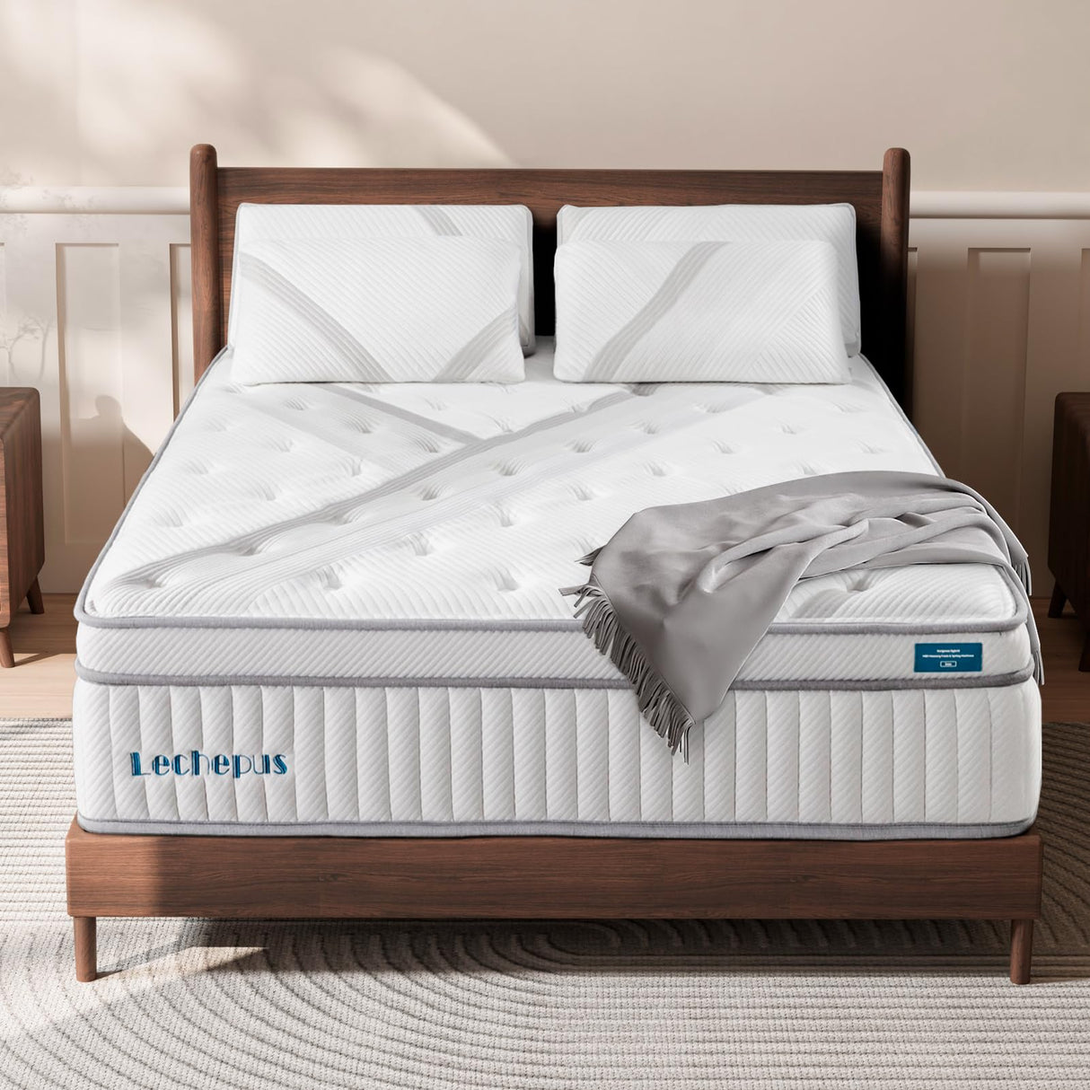 Lechepussleep Twin Mattress, 14Inch Medium Plush Memory Foam Hybrid, 7-Zone Individual Pocket Springs, Pressure Relief, 39'x75'x14' Lechepussleep