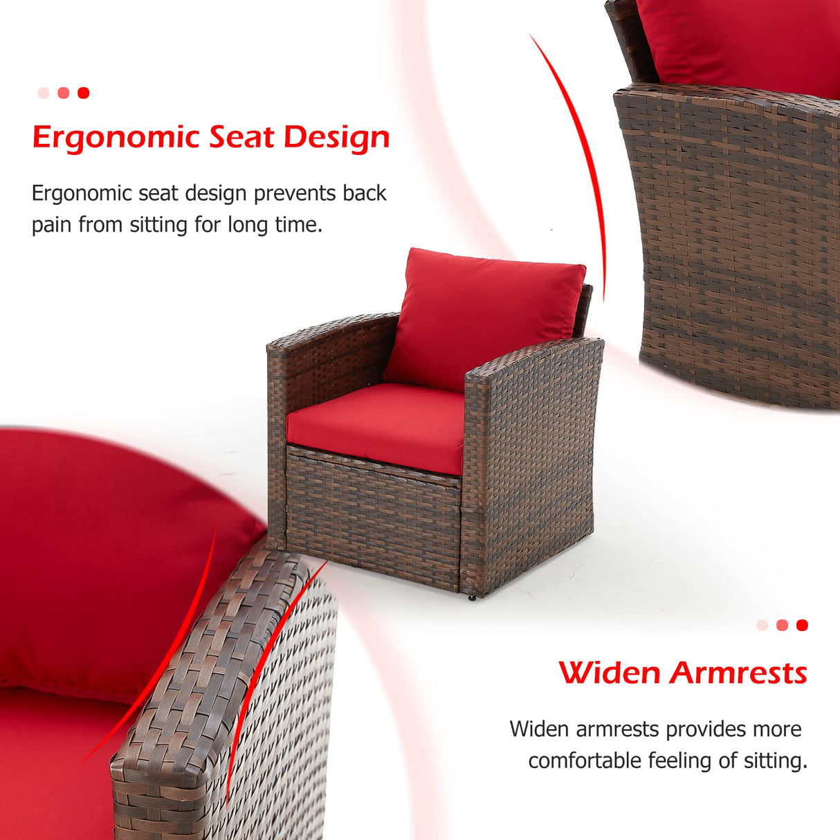 AECOJOY 7 Pieces Patio Furniture Set with Two Storage Boxes, Outdoor Wicker Sectional Sofa, All-Weather Rattan Conversation Set for Garden, Backyard, Red Cushion&Brown Rattan AECOJOY