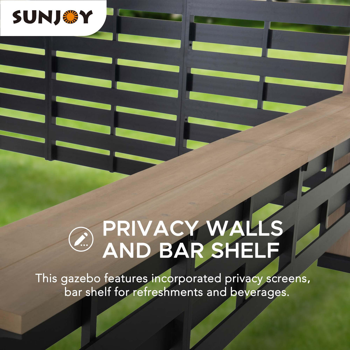 Sunjoy 11 x 11 ft. Hardtop Gazebo Cedar Wood Framed Hot Tub Gazebo with Steel and Polycarbonate Hardtop and bar Shelf, Matte Black by SummerCove SummerCove